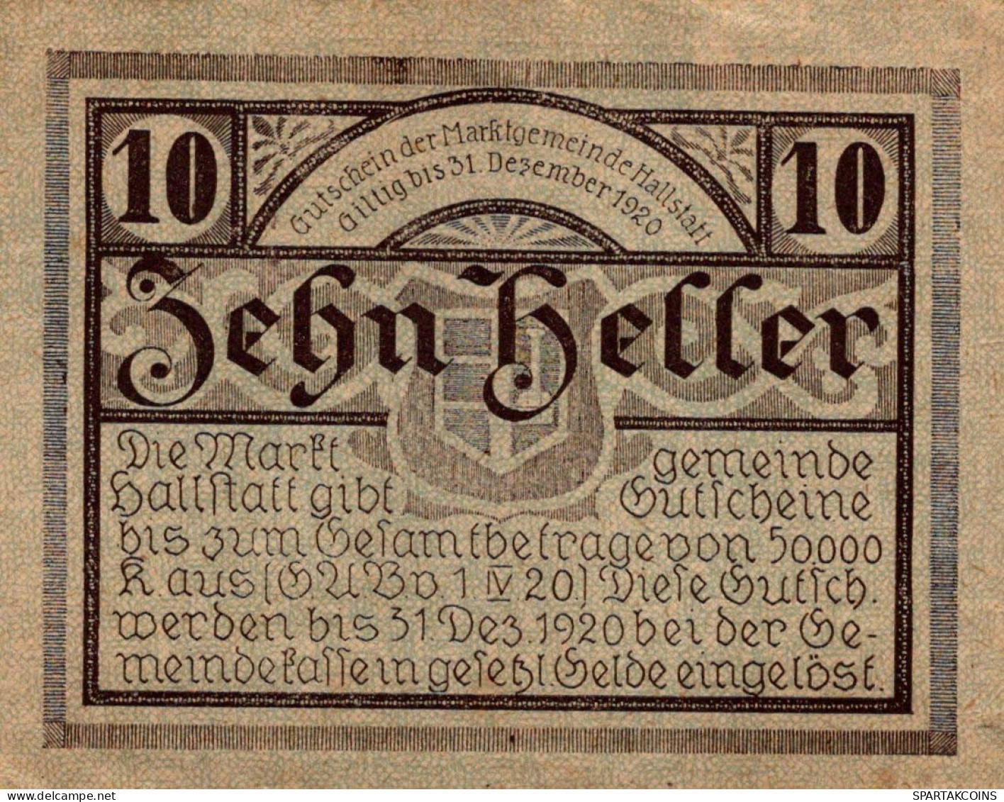 10 HELLER 1920 Stadt HALLSTATT Oberösterreich Österreich Notgeld Banknote #PD580 - Lokale Ausgaben