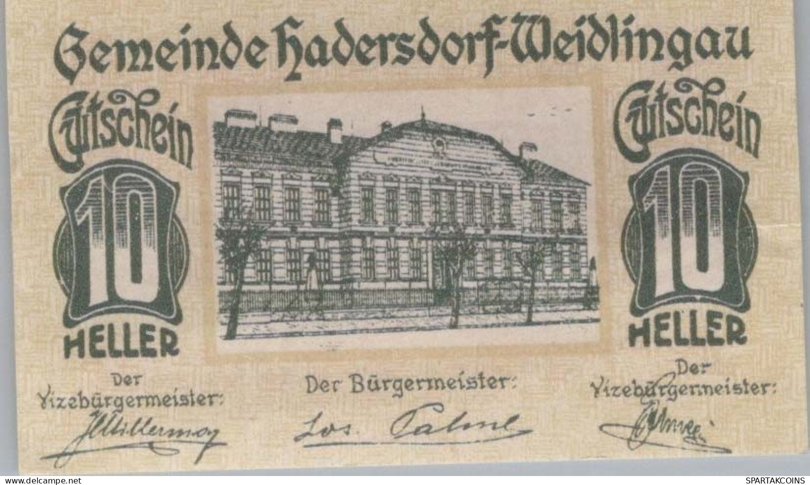 10 HELLER 1920 Stadt HADERSDORF-WEIDLINGAU Niedrigeren Österreich Notgeld Papiergeld Banknote #PG894 - [11] Lokale Uitgaven