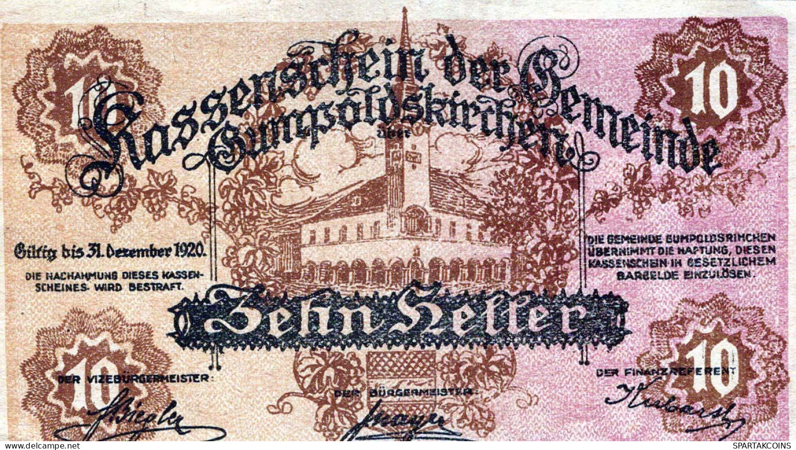 10 HELLER 1920 Stadt GUMPOLDSKIRCHEN Niedrigeren Österreich Notgeld #PE930 - Lokale Ausgaben