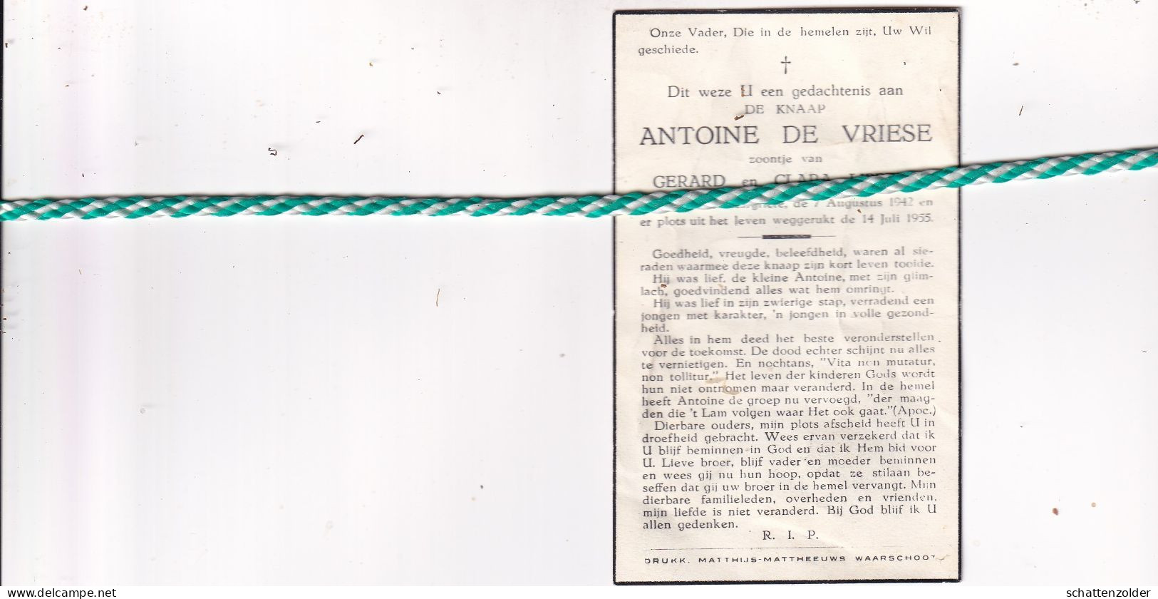 Antoine De Vriese-Lippens, Sint Margriete 1942, 1955 - Todesanzeige