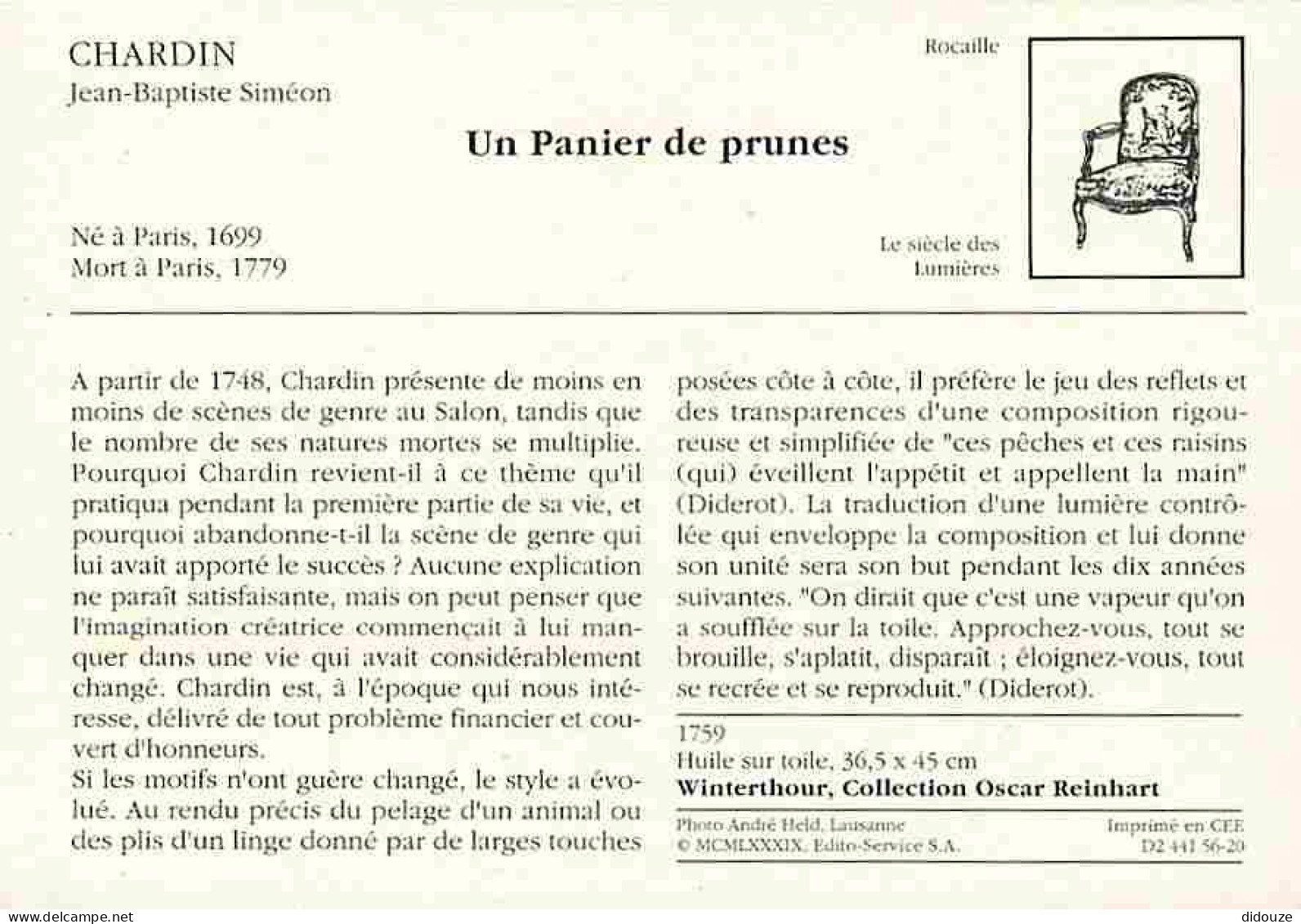 Art - Peinture - Jean Baptiste Siméon Chardin - Un Panier De Prunes - Description Du Tableau Au Dos - CPM - Voir Scans R - Malerei & Gemälde