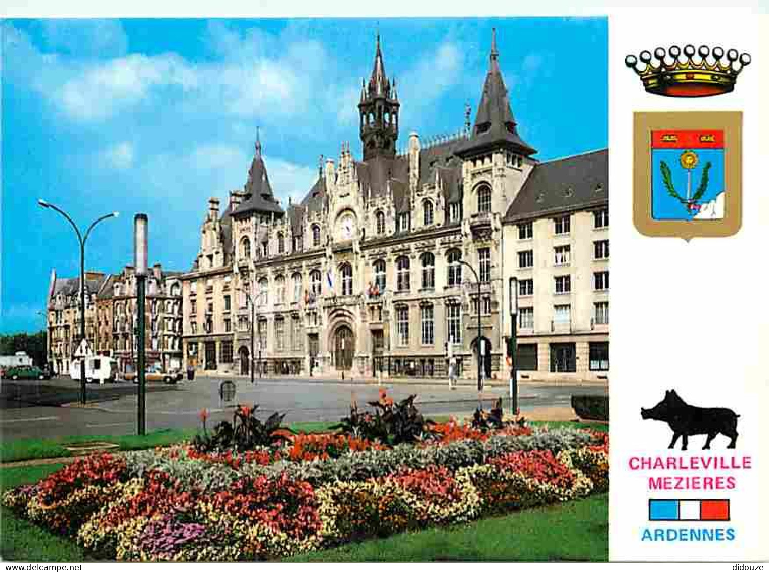 08 - Charleville Mézières - L'Hôtel De Ville - Fleurs - Automobiles - Blasons - CPM - Voir Scans Recto-Verso - Charleville