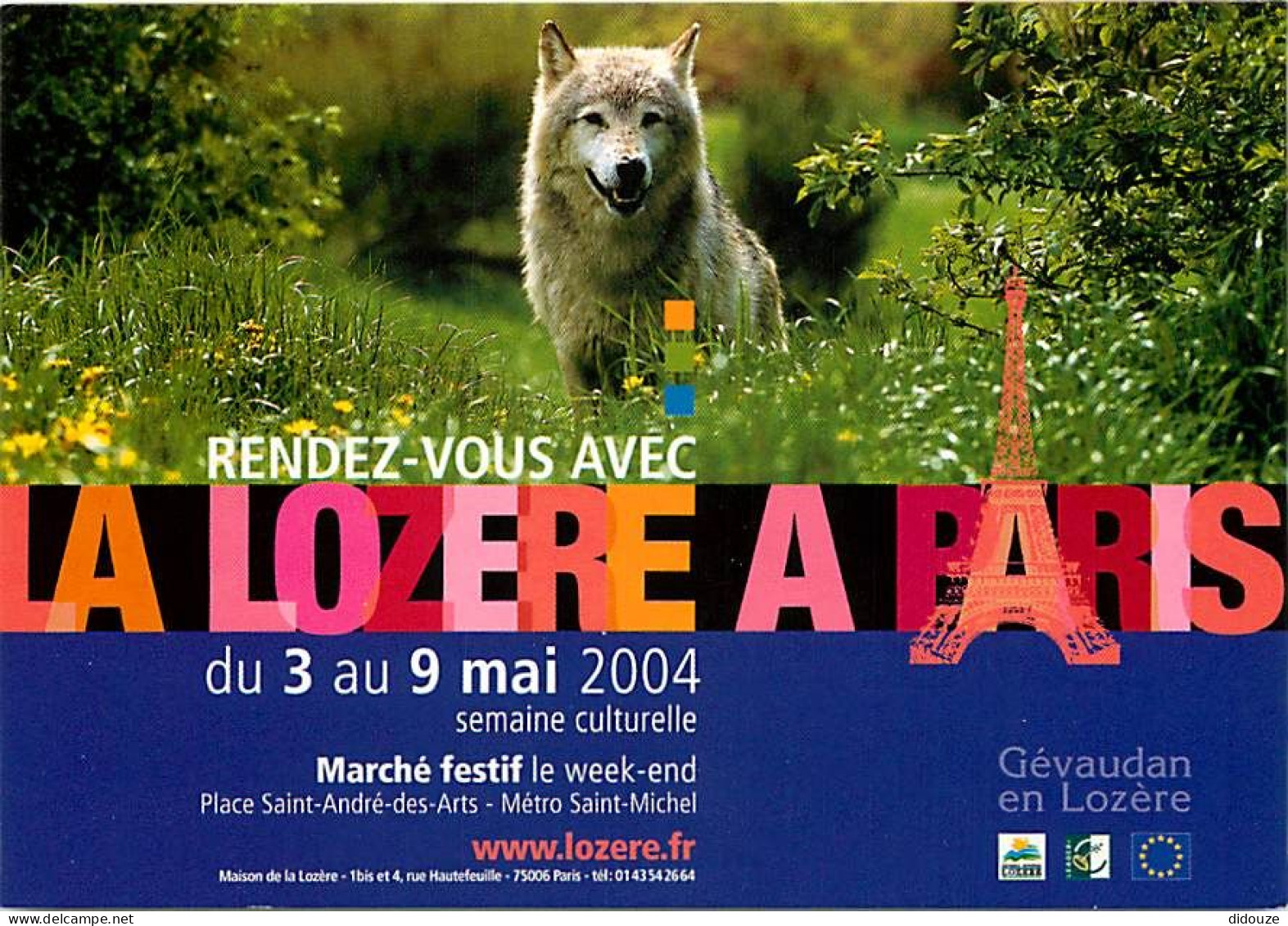 Animaux - Loups - Carte Publicitaire La Lozère à Paris 2004 - Wolf - Lobo - CPM - Carte Neuve - Voir Scans Recto-Verso - Sonstige & Ohne Zuordnung