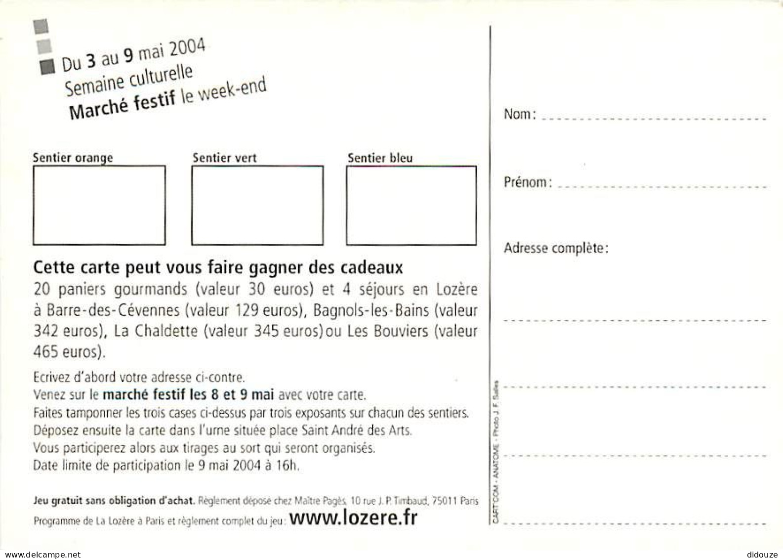 Animaux - Loups - Carte Publicitaire La Lozère à Paris 2004 - Wolf - Lobo - CPM - Carte Neuve - Voir Scans Recto-Verso - Andere & Zonder Classificatie