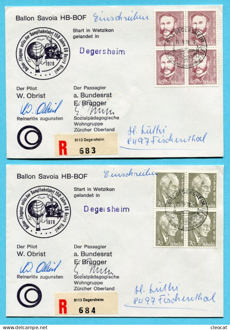 3 Ballonbriefe 1978-17a - Landung Degersheim - Passagier A. Bundesrat E. Brugger Mit Unterschrift - First Flight Covers