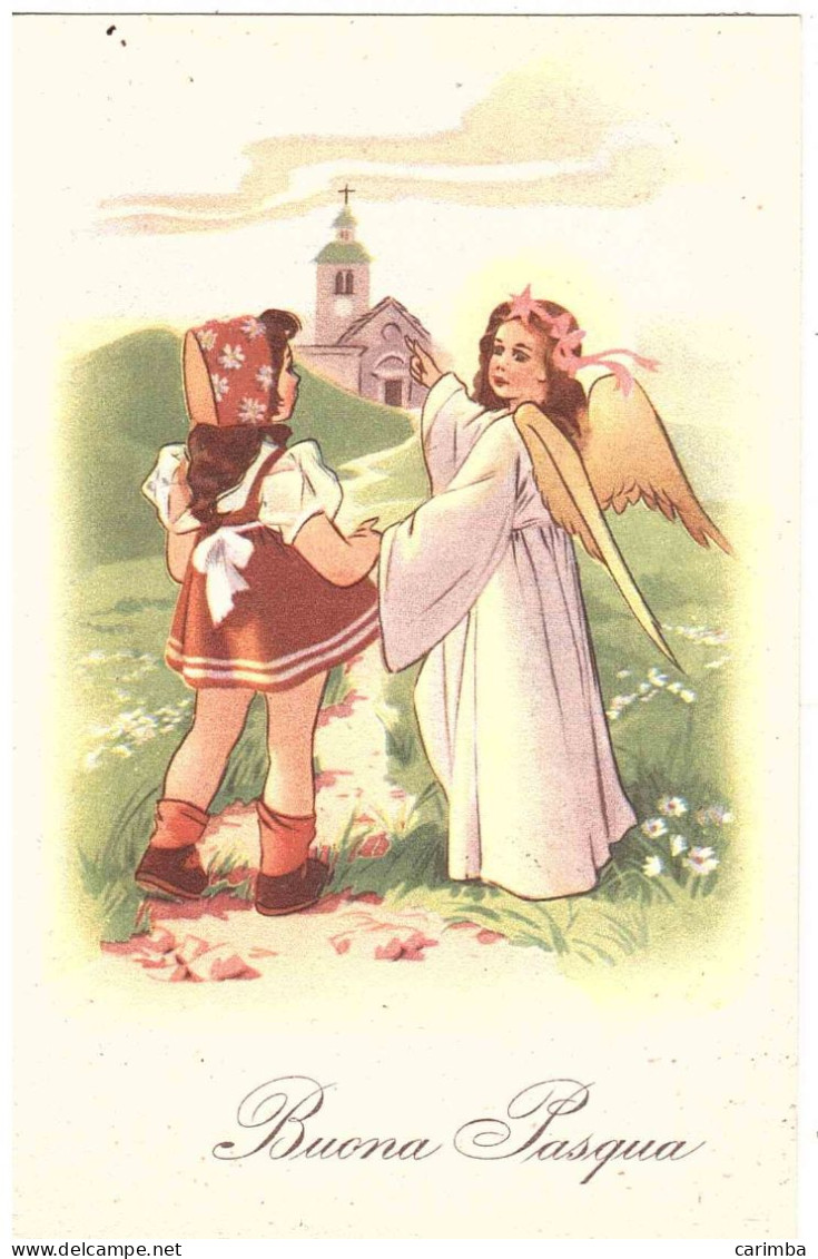 CARTOLINA BUONA PASQUA ANNULLO TARGHETTA ERP AZZURO - 1946-60: Storia Postale