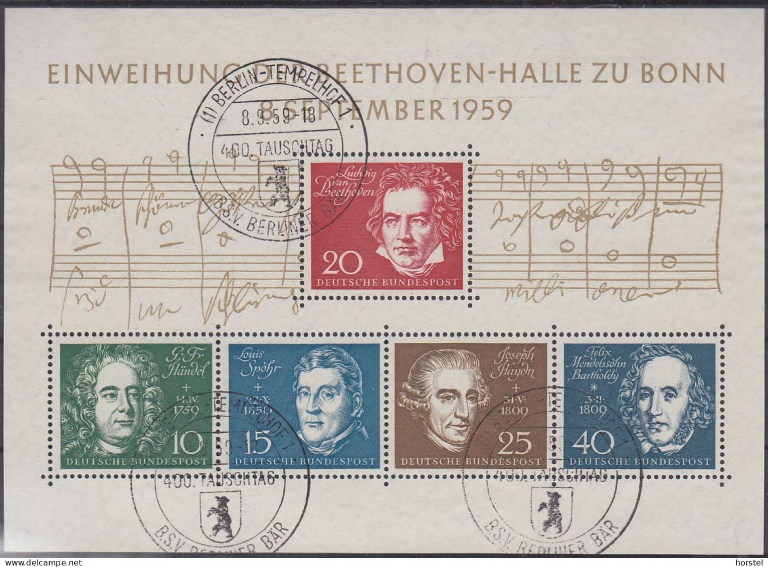 Deutschland Mi. Block 2 Einweihung Der Beethovenhalle Bonn Ersttagsstempel Berlin-Tempelhof  8.9.1959 - Usati