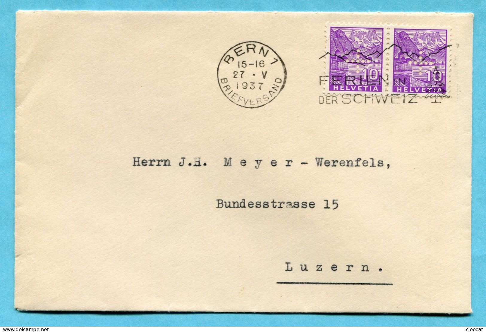 Brief Bern 1937 Mit Verwaltungsmarken 2 X SBK Nr. 3 - Dienstmarken