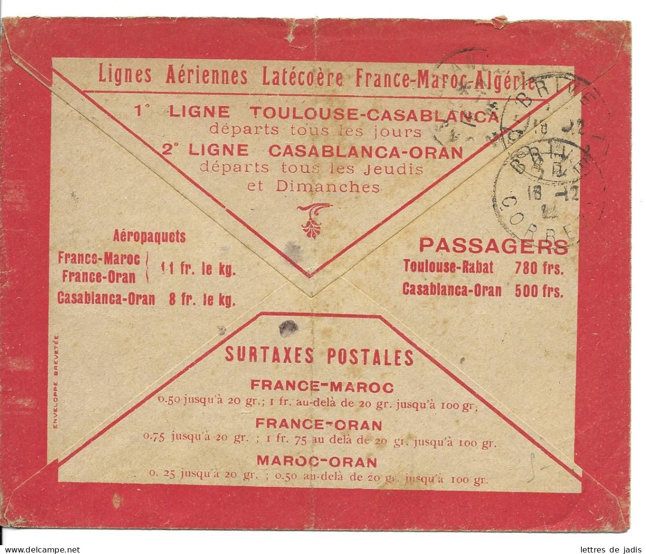 Env Latecoere Cad  OUED ZEM 14/12/1925 Pour BRIVE TB - 1927-1959 Storia Postale
