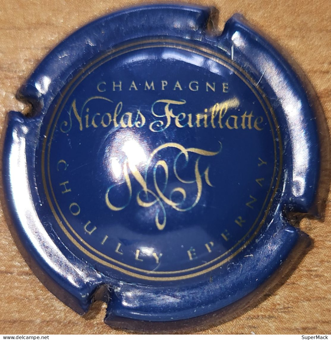 Capsule Champagne Nicolas FEUILLATTE Série 07 - Nom Et Initiales, Fines Lettres, Bleu & Or Mat Nr 30x1 - Feuillate