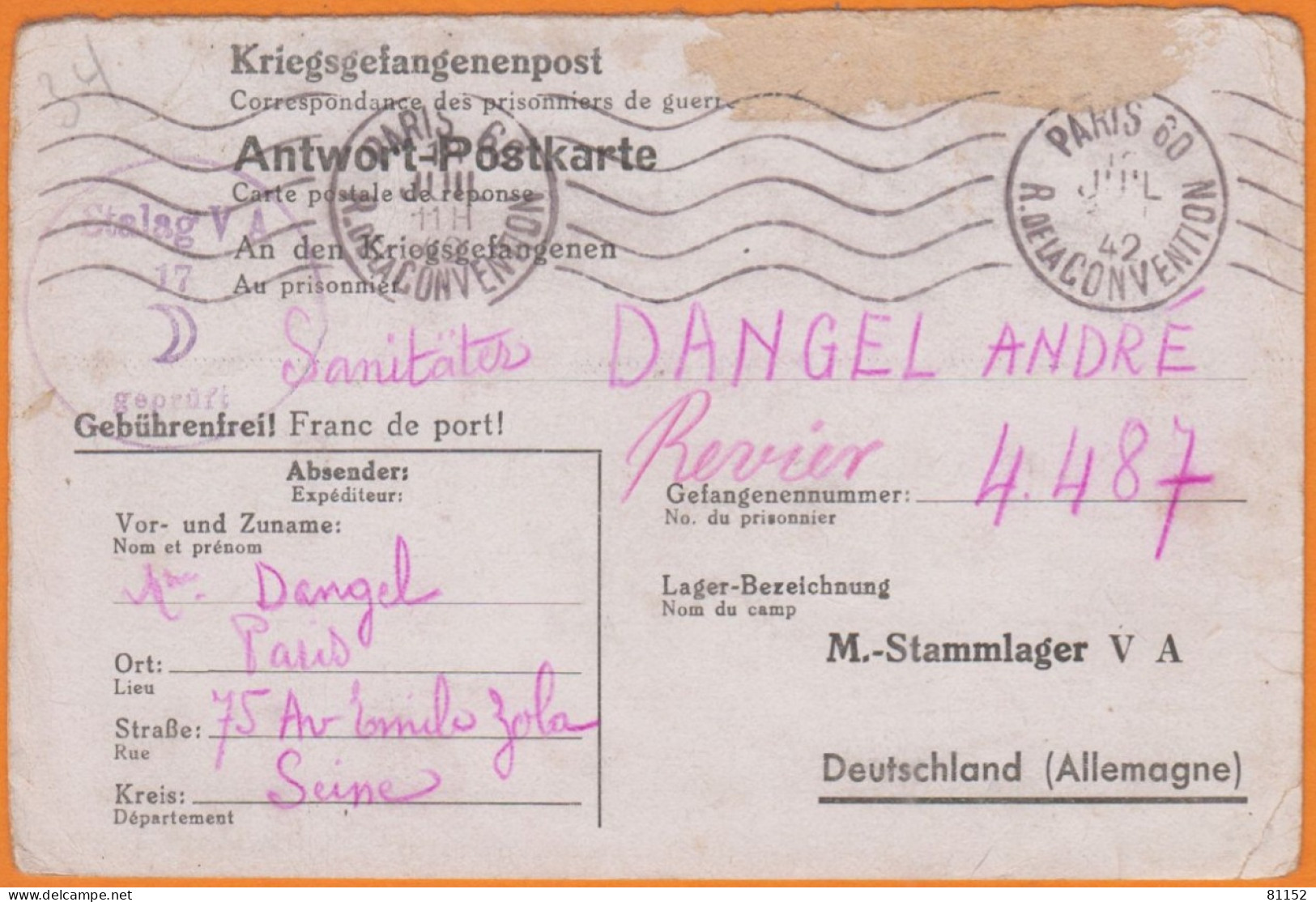 Correspondance Des Prisonniers De Guerre  Allemagne Du  ' Stalag VA 17 Geprüft "  1942 - 2. Weltkrieg 1939-1945