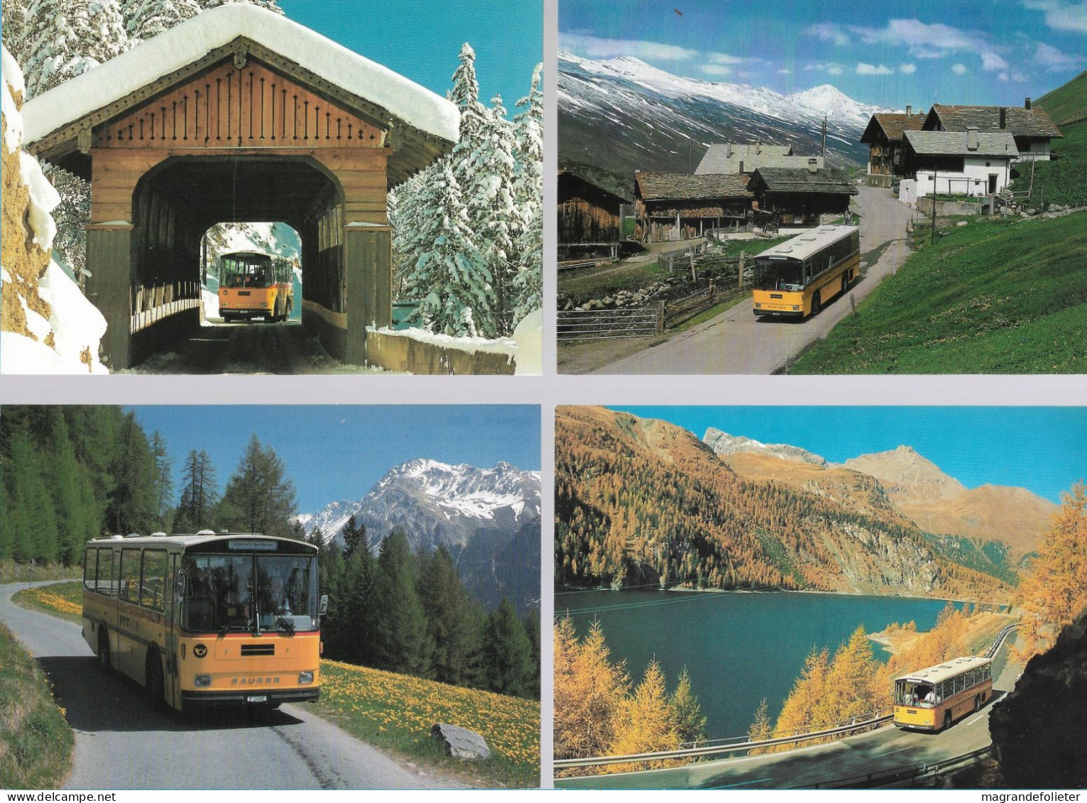 CPA CARTE POSTALE SUISSE 4 X POSTALAUTO AUTO PÖSTALE CAR POSTAL - Collezioni E Lotti