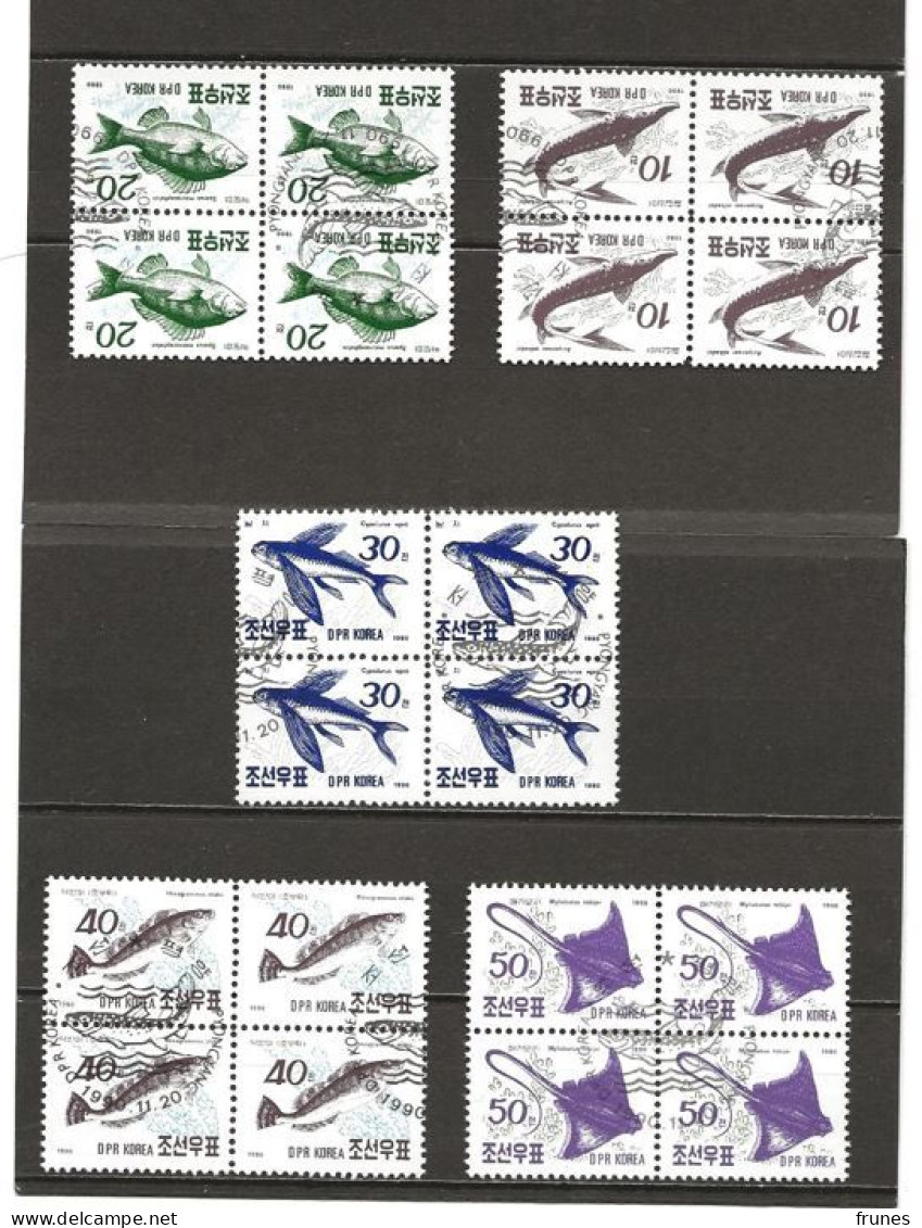 Fische 1990 Mi.Nr.3154-3158 Gebraucht IM VIERERBLOCK - Korea, North