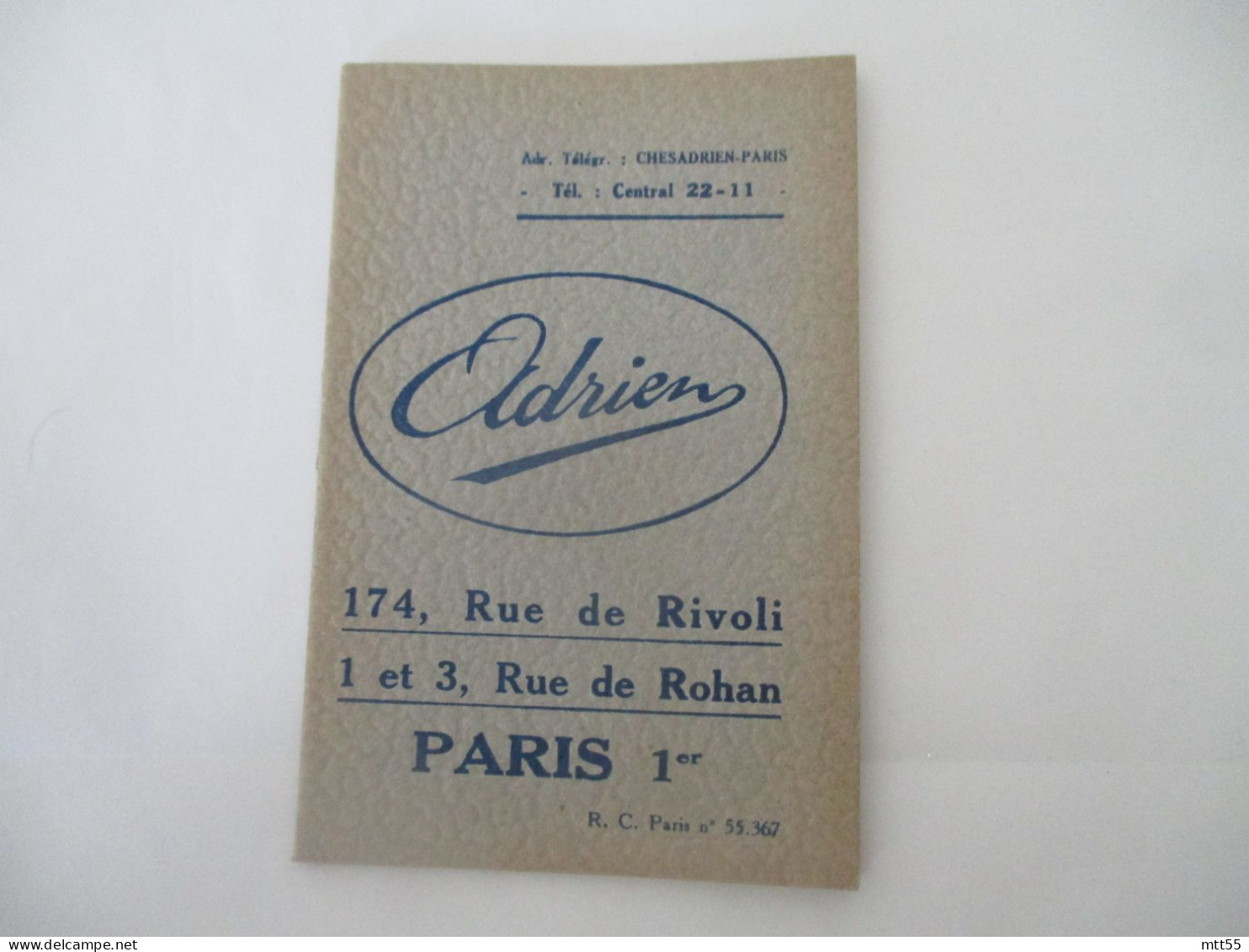 CALENDRIER PETIT ALMANACH  ADRIEN RUE RIVOLI  CHEMISIER CHAPELIER - Autres & Non Classés