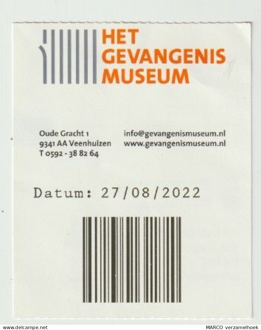 Carte D'entrée-toegangskaart-ticket: Het Gevangenis Museum Veenhuizen (NL) - Tickets - Entradas