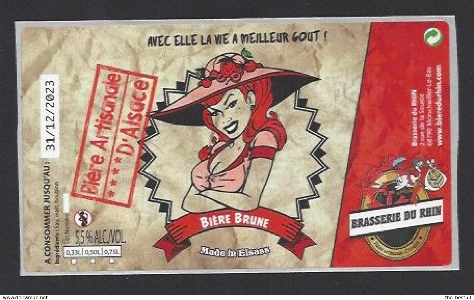 Etiquette De Bière Brune -   Brasserie  Du Rhin  à  Morschwiller Le Bas  (68) - Beer