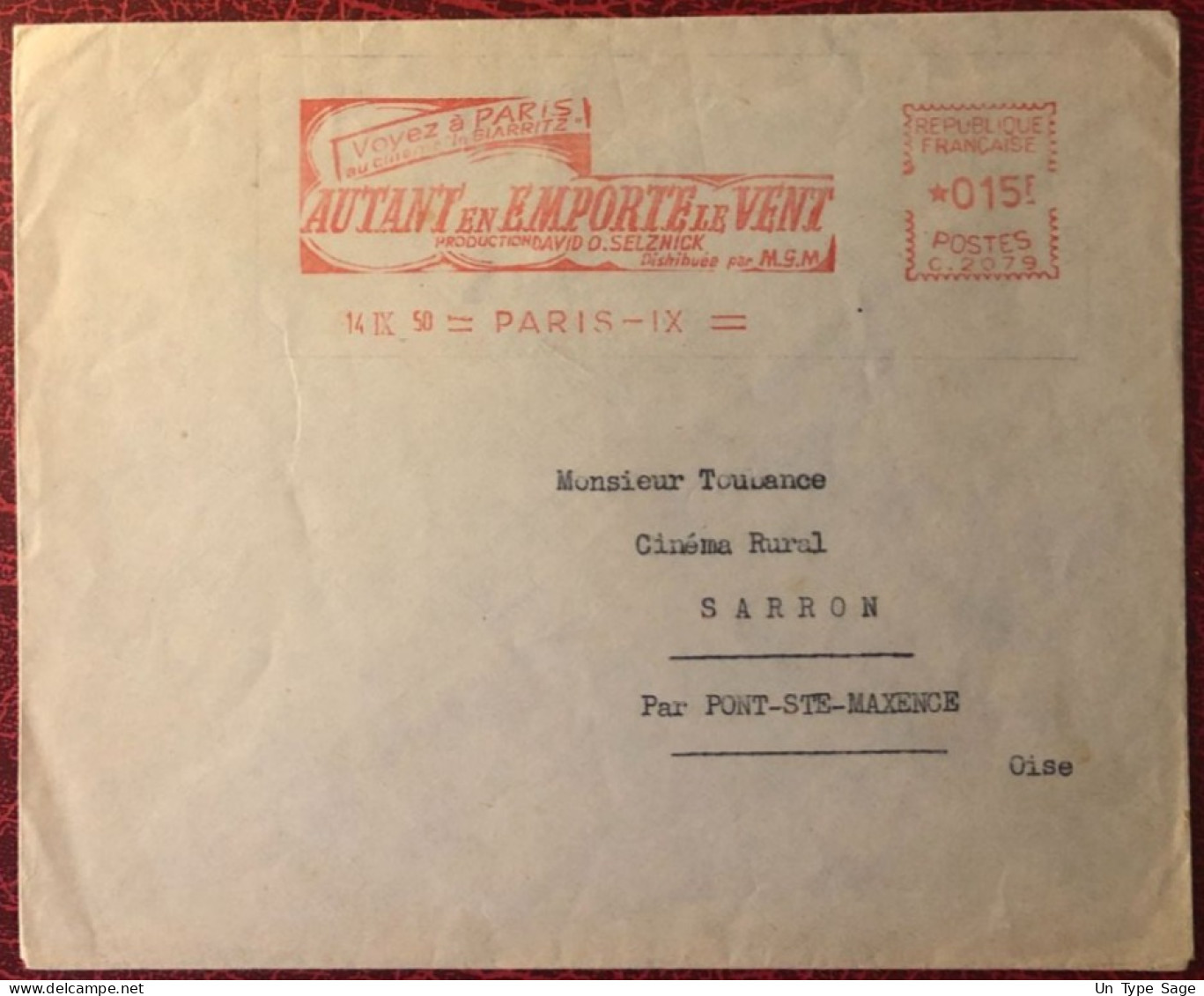 France, Thème CINEMA - Flamme (Ema 048) Autant En Emporte Le Vent 14.9.1950 - (C1042) - Kino