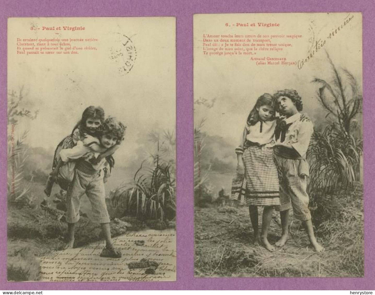 Paul Et Virginie - Série Complète De 6 Cartes - Enfants, Balançoire, Jeux, Jardinier ...Etc, 1903 - Ed. Bergeret (z4139) - Bergeret