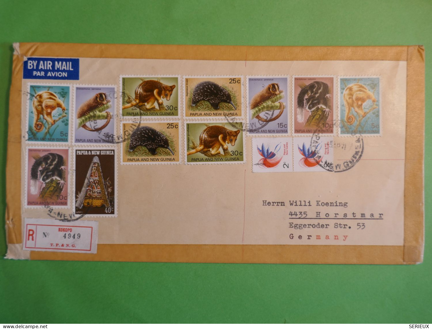 DO14 PAPOUASIE . PAPUA NEW GUINEA  RARE FINE LETTER  1971  ROKOPO  A  ROTSMAR  GERMANY +ANIMALS   + AFF. GREAT +++++ - Papouasie-Nouvelle-Guinée