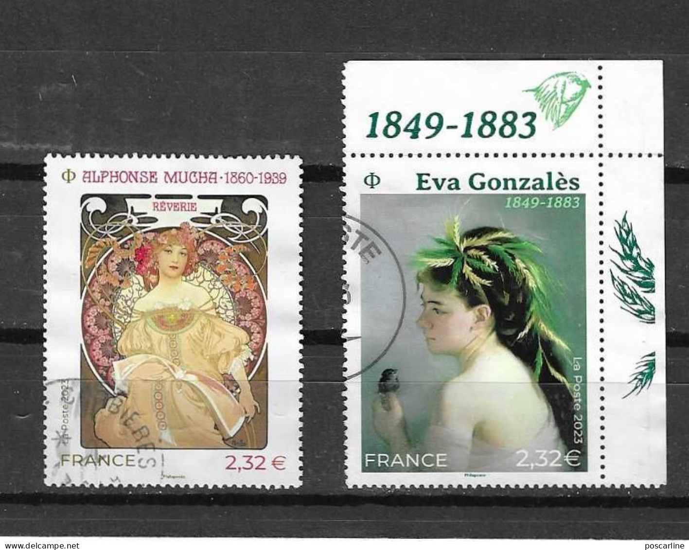 2023, Alphonse Mucha, Eva Gonzalès, 2 Cachets Ronds - Used Stamps