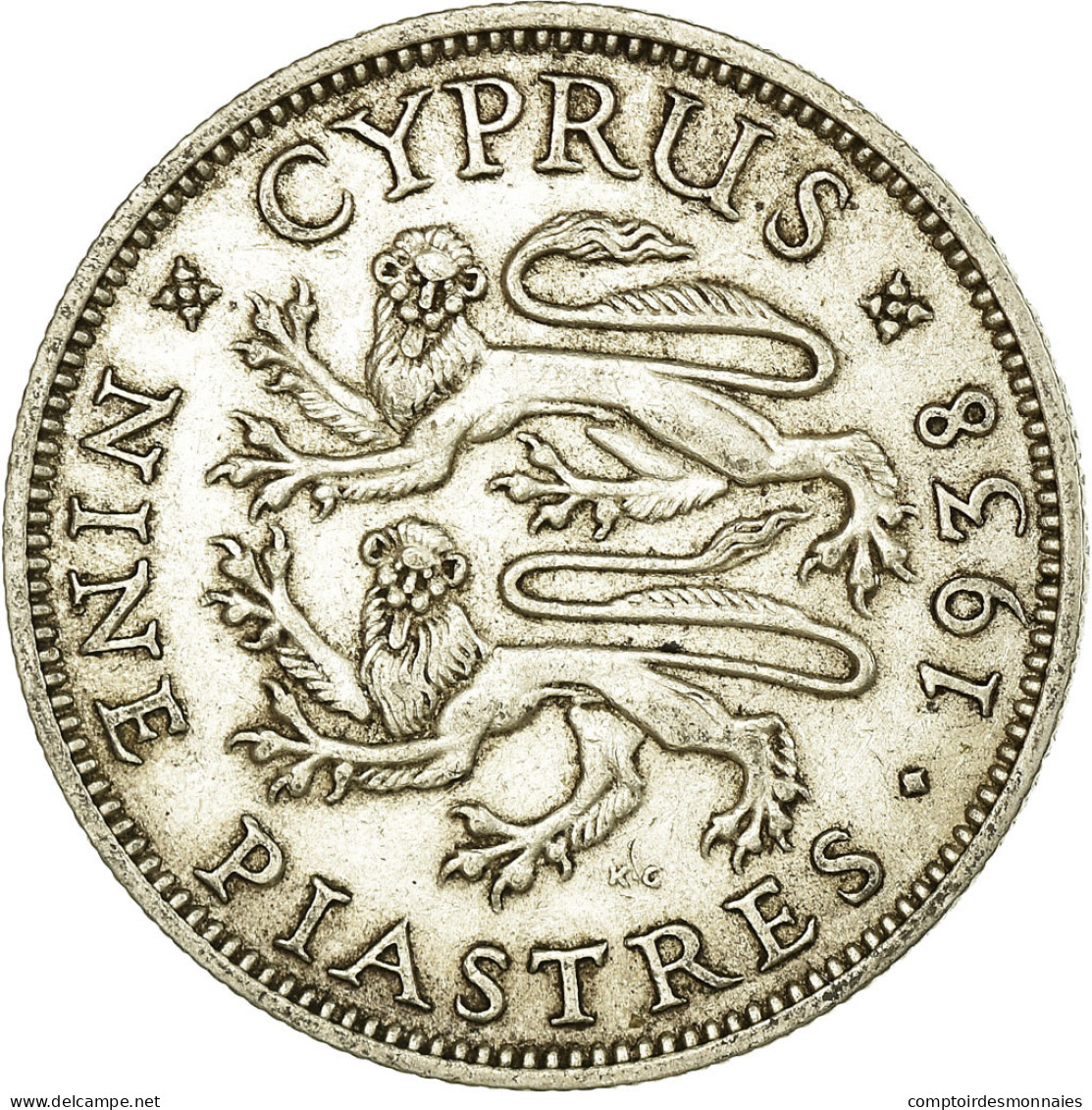 Monnaie, Chypre, George VI, 9 Piastres, 1938, TTB+, Argent, KM:25 - Chypre