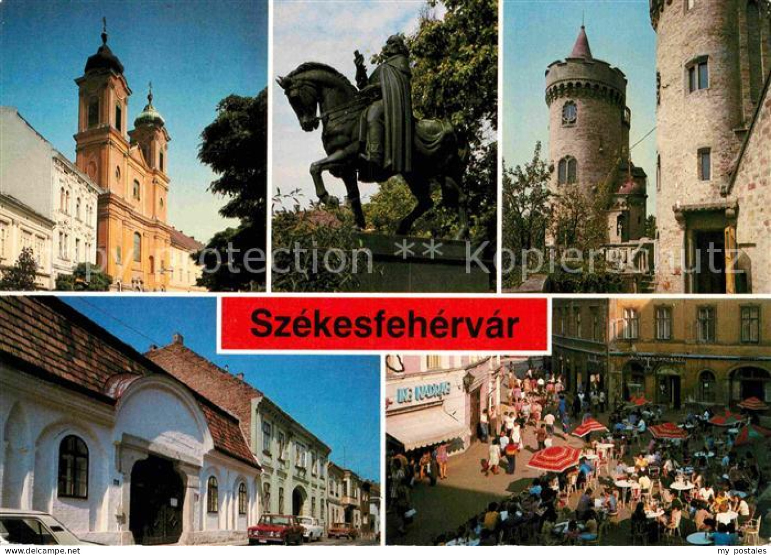 72848789 Szekesfehervar Kirche Denkmal Reiterstandbild Turm Marktplatz Strassenc - Ungarn