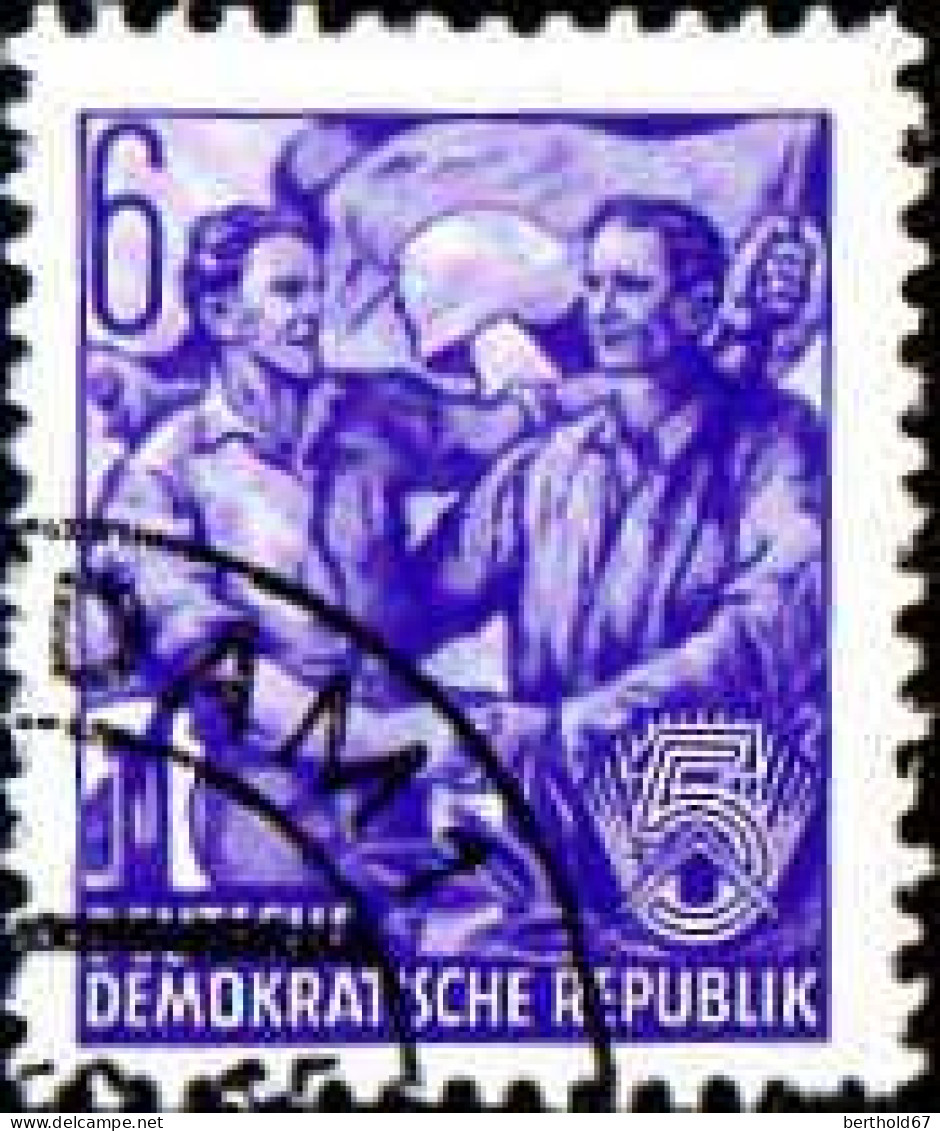 Rda Poste Obl Yv: 119 Mi:364 Deux Ouvriers & Drapeau (TB Cachet Rond) - Used Stamps