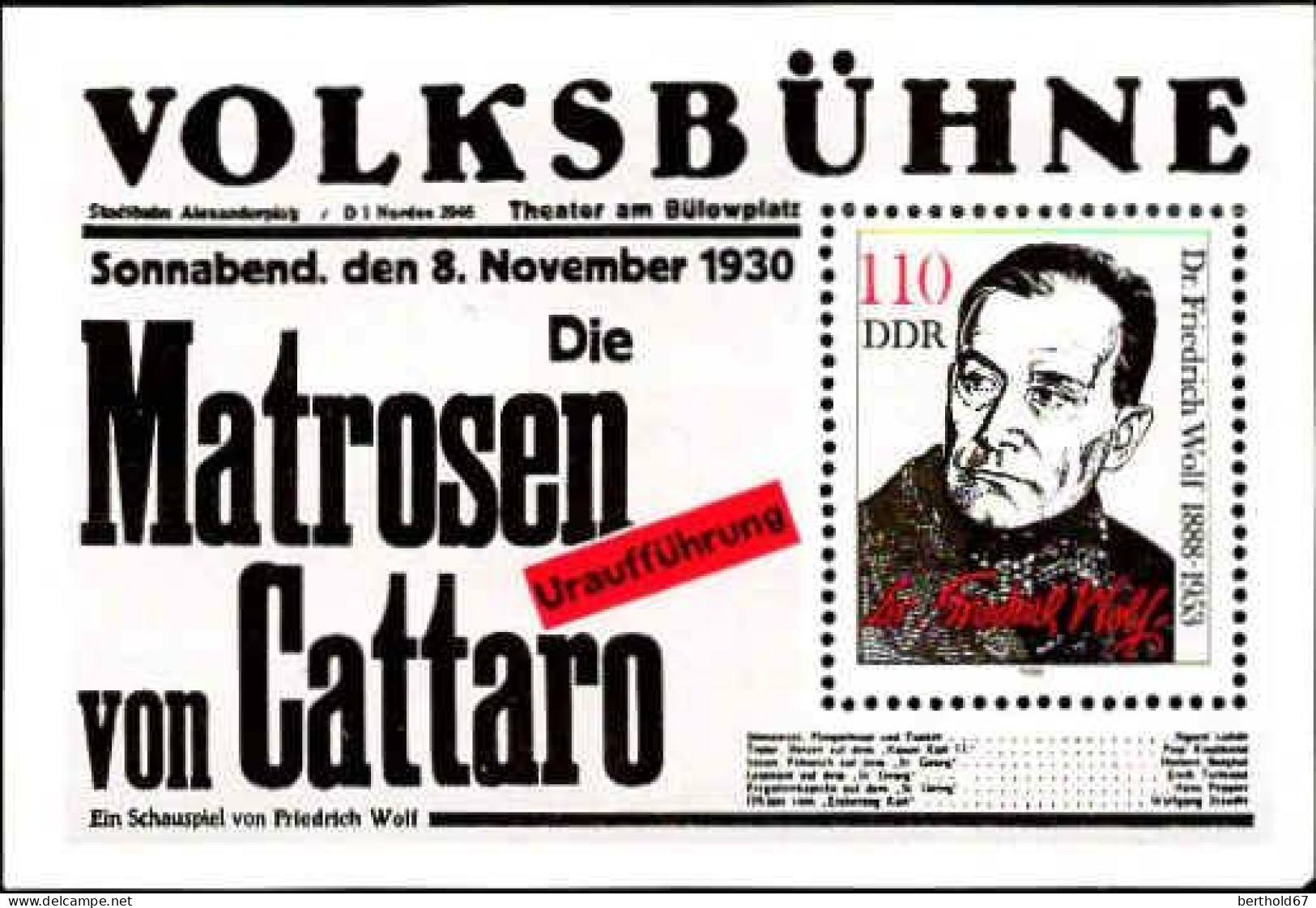 Rda Bloc N** Yv: 95 Mi:96 Friedrich Wolf Die Matrosen Vom Cattaro - Other & Unclassified