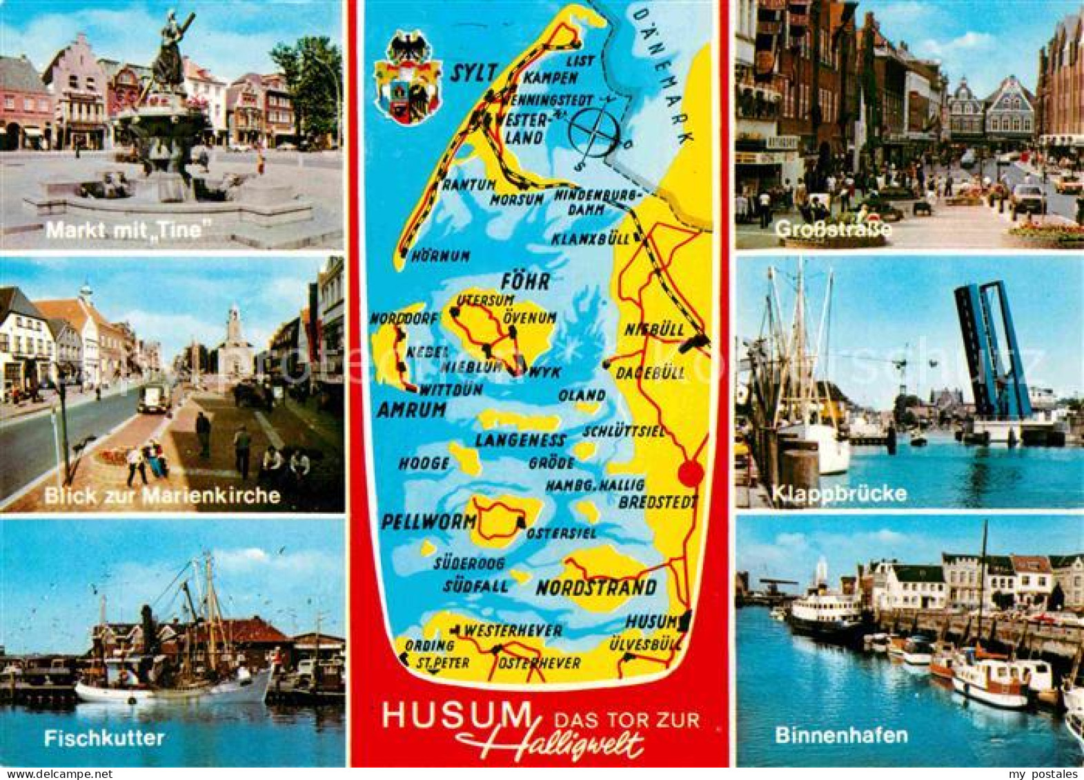 72848327 Husum Nordfriesland Fischkutter Markt Mit Tine Marienkirche Binnenhafen - Husum