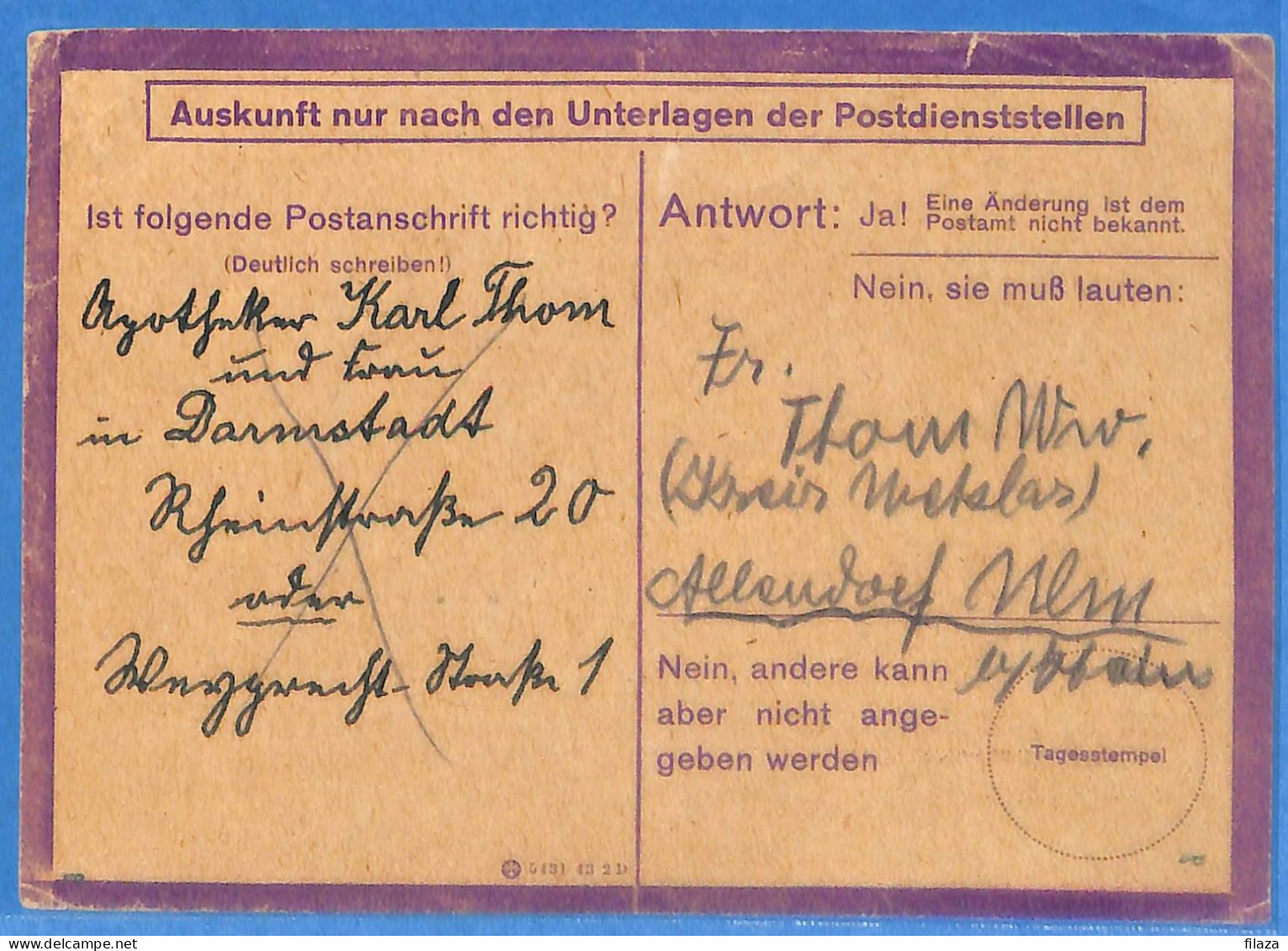 Allemagne Reich 1944 - Carte Postale De Schluchtern - G33176 - Brieven En Documenten