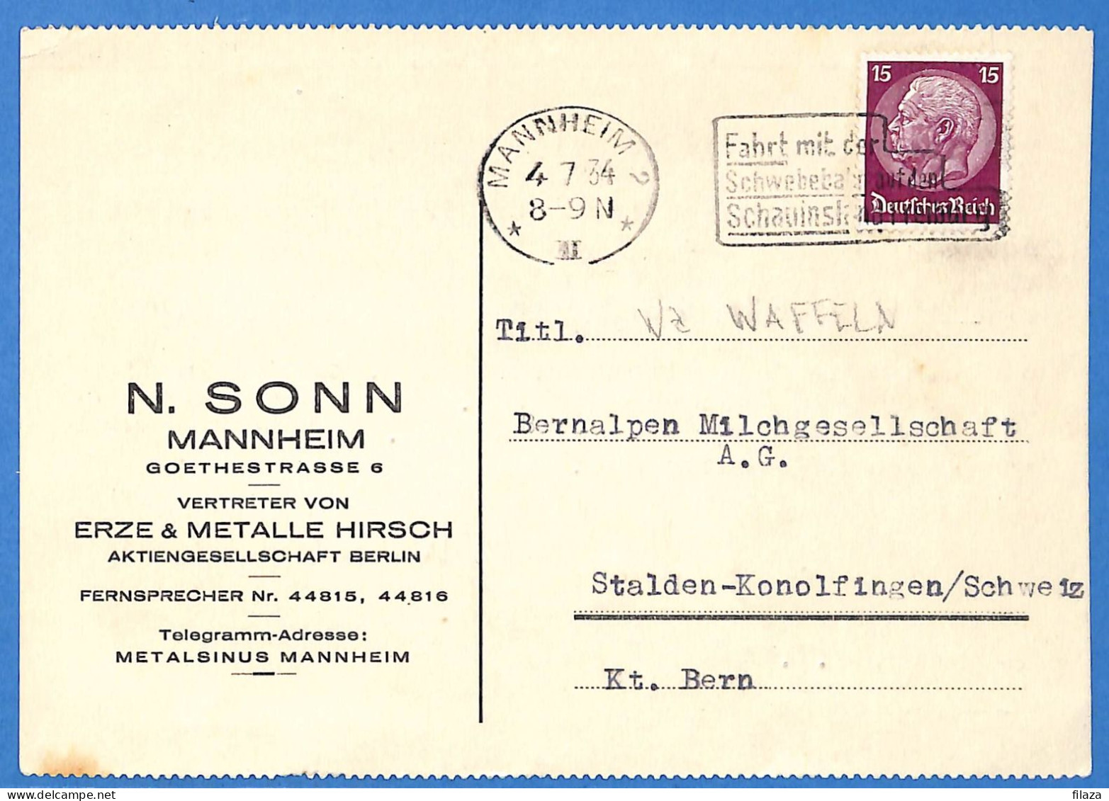 Allemagne Reich 1934 - Carte Postale De Mannheim - G33170 - Briefe U. Dokumente