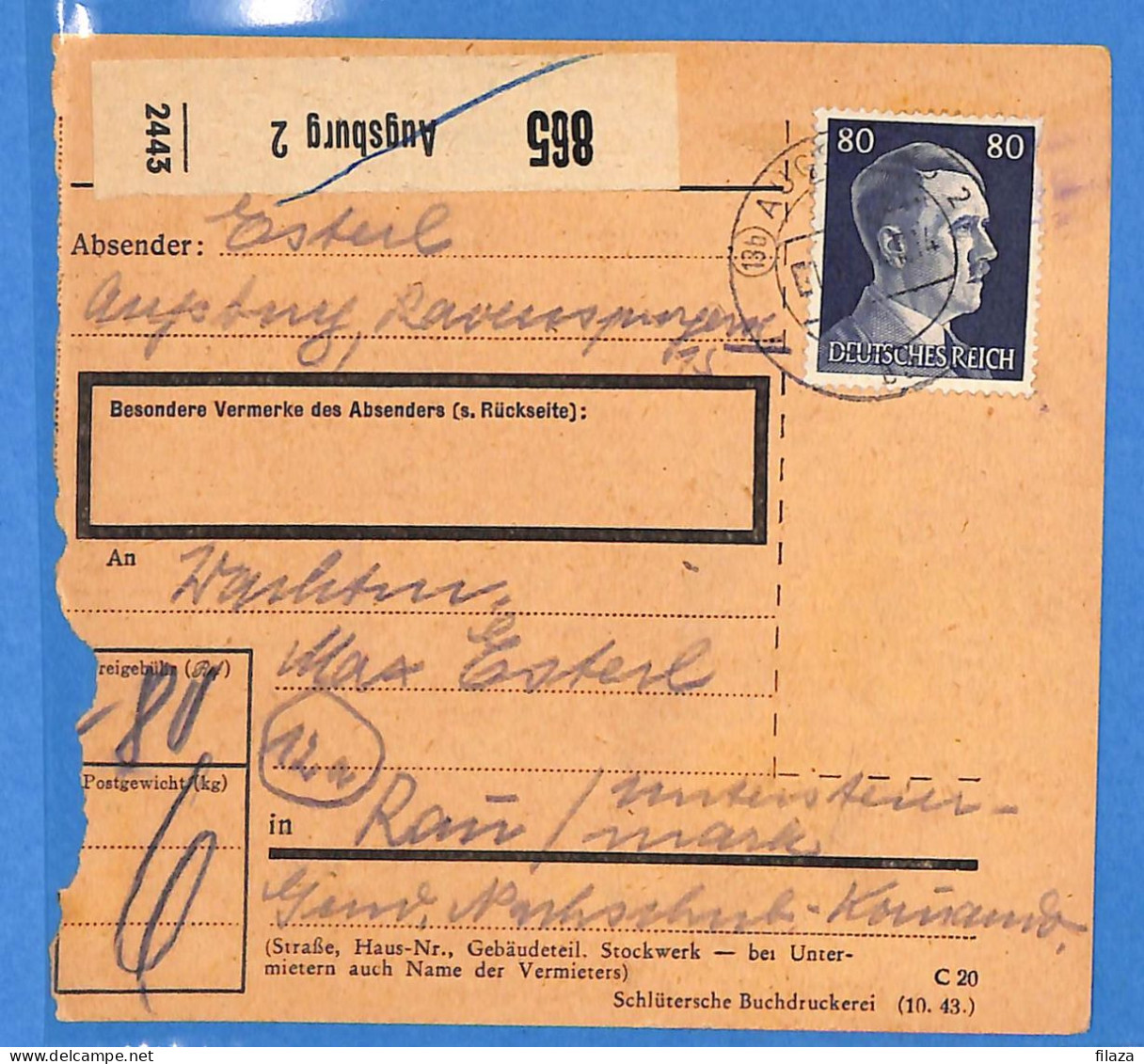 Allemagne Reich 1944 - Carte Postale De Augsburg - G33169 - Brieven En Documenten