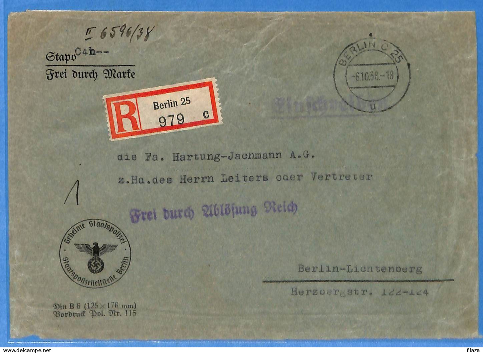 Allemagne Reich 1938 - Lettre Einschreiben De Berlin - G33164 - Lettres & Documents