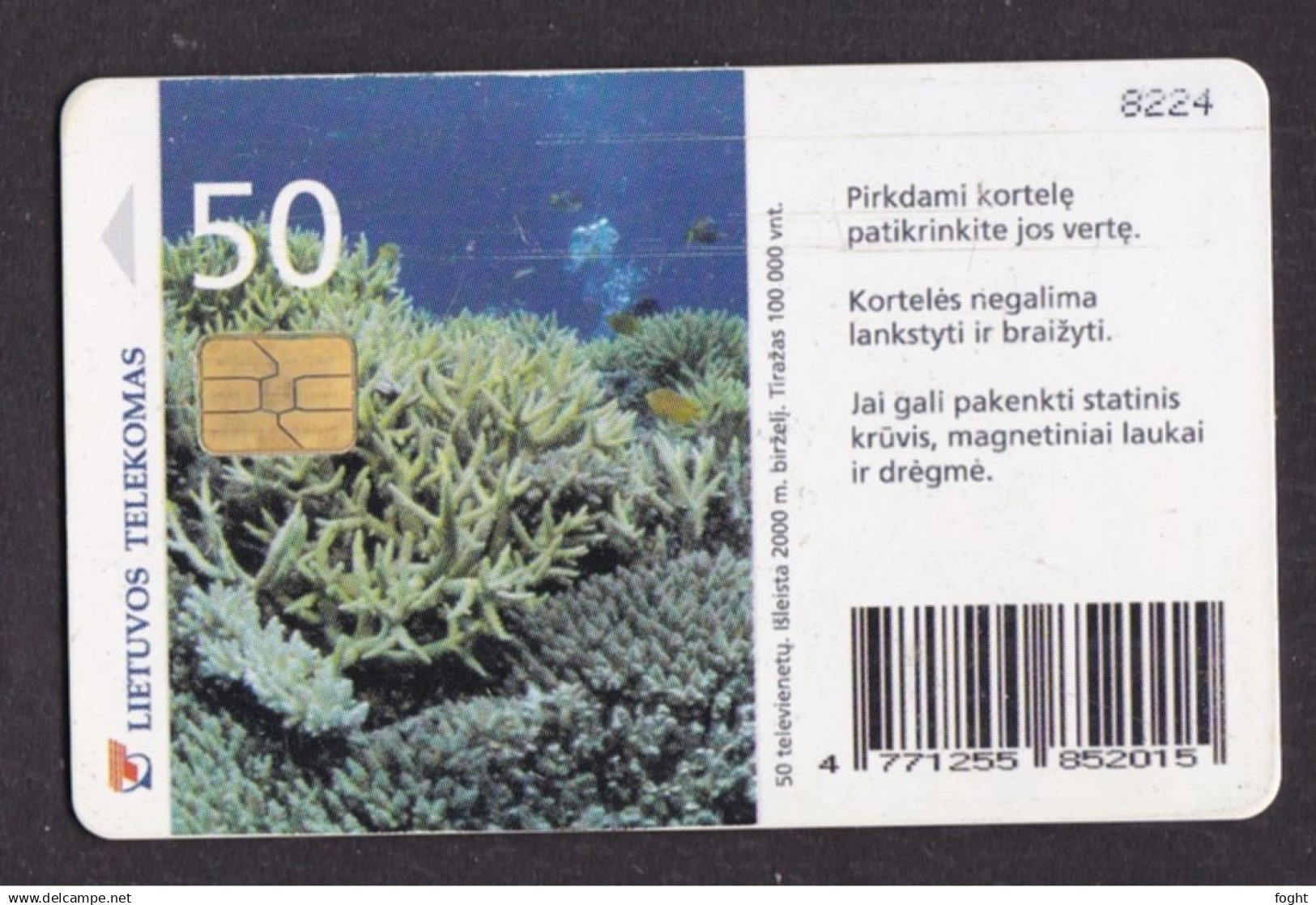 2000 Lietuvos Telekomas,Chip Card,Water World - Fish, 50 Units,Col:LT-LTV-C049 - Litauen