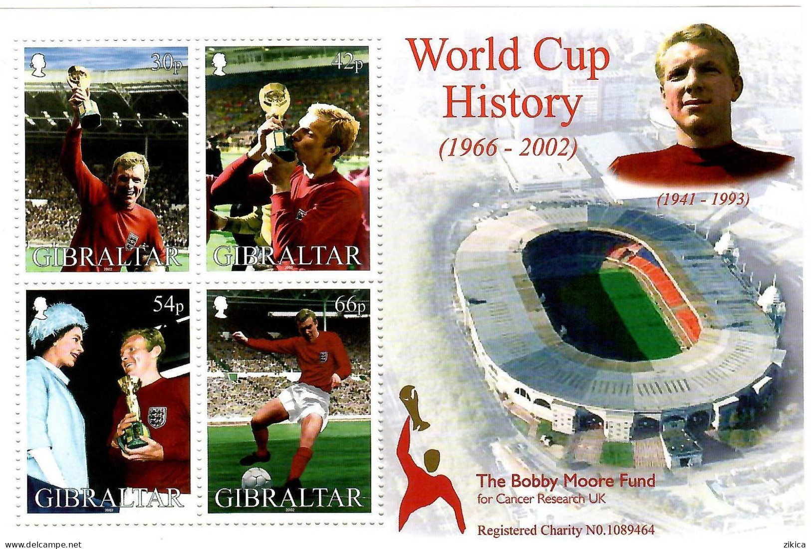 Gibraltar - 2002 World Cup History.football.soccer.The Bobby Moore Fund.S/S  MNH** - Gibraltar