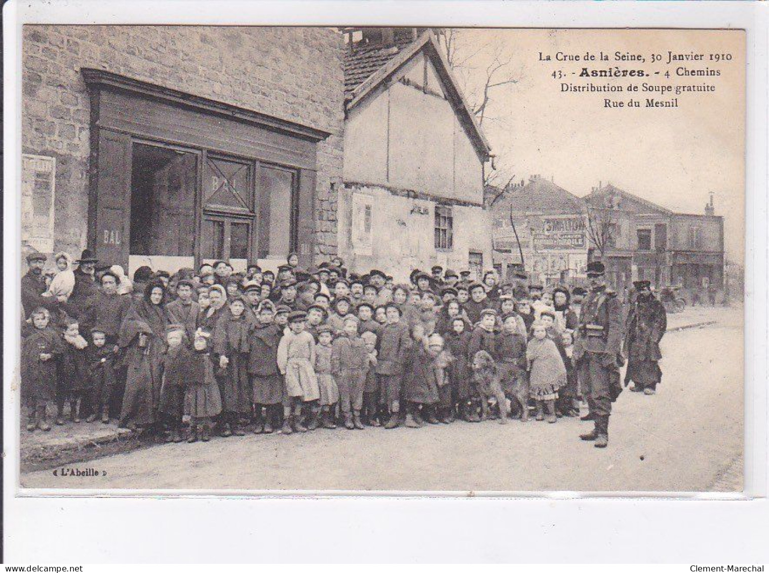 ASNIERES: La Crue De La Seine 30 Janvier 1910, 4 Chemins Distribution De Soupe Gratuite Rue De Mesnil - Très Bon état - Asnieres Sur Seine