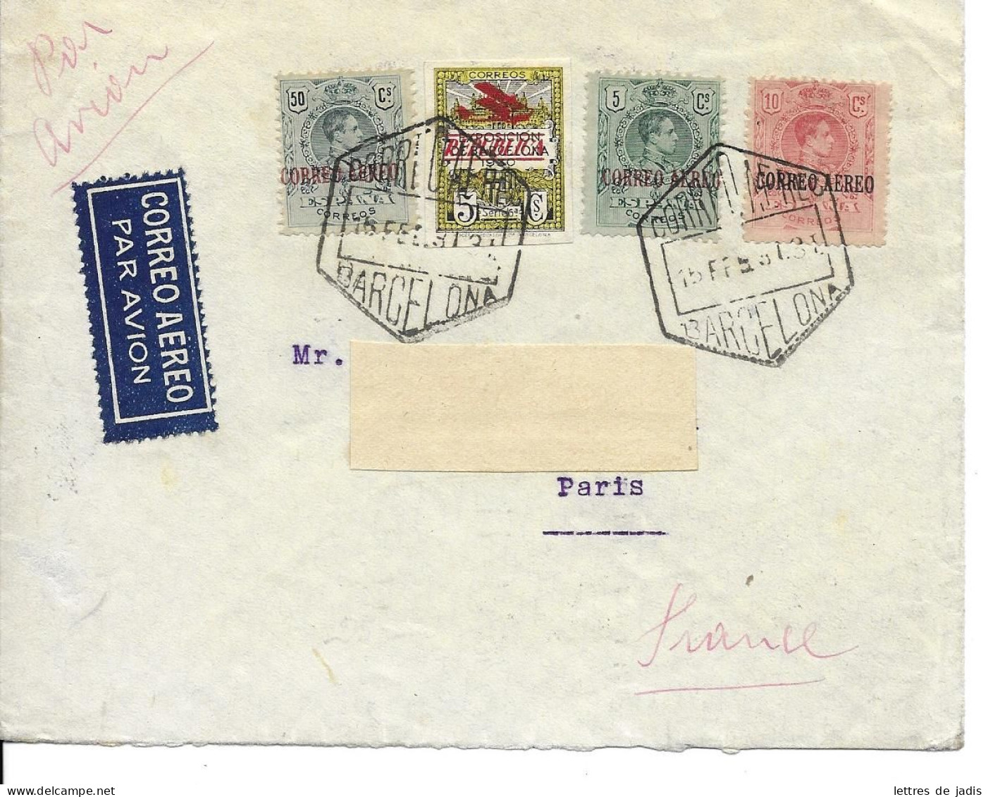 Env Cad BARCELONA 15 Fev 1931 Pour PARIS   TB - Covers & Documents