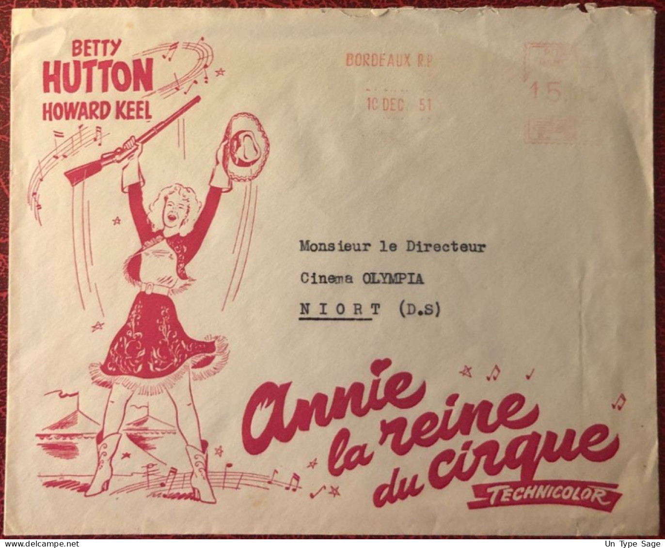 France, Thème CINEMA - Flamme Annie La Reine Du Cirque 10.12.1951 - (C1057) - Film