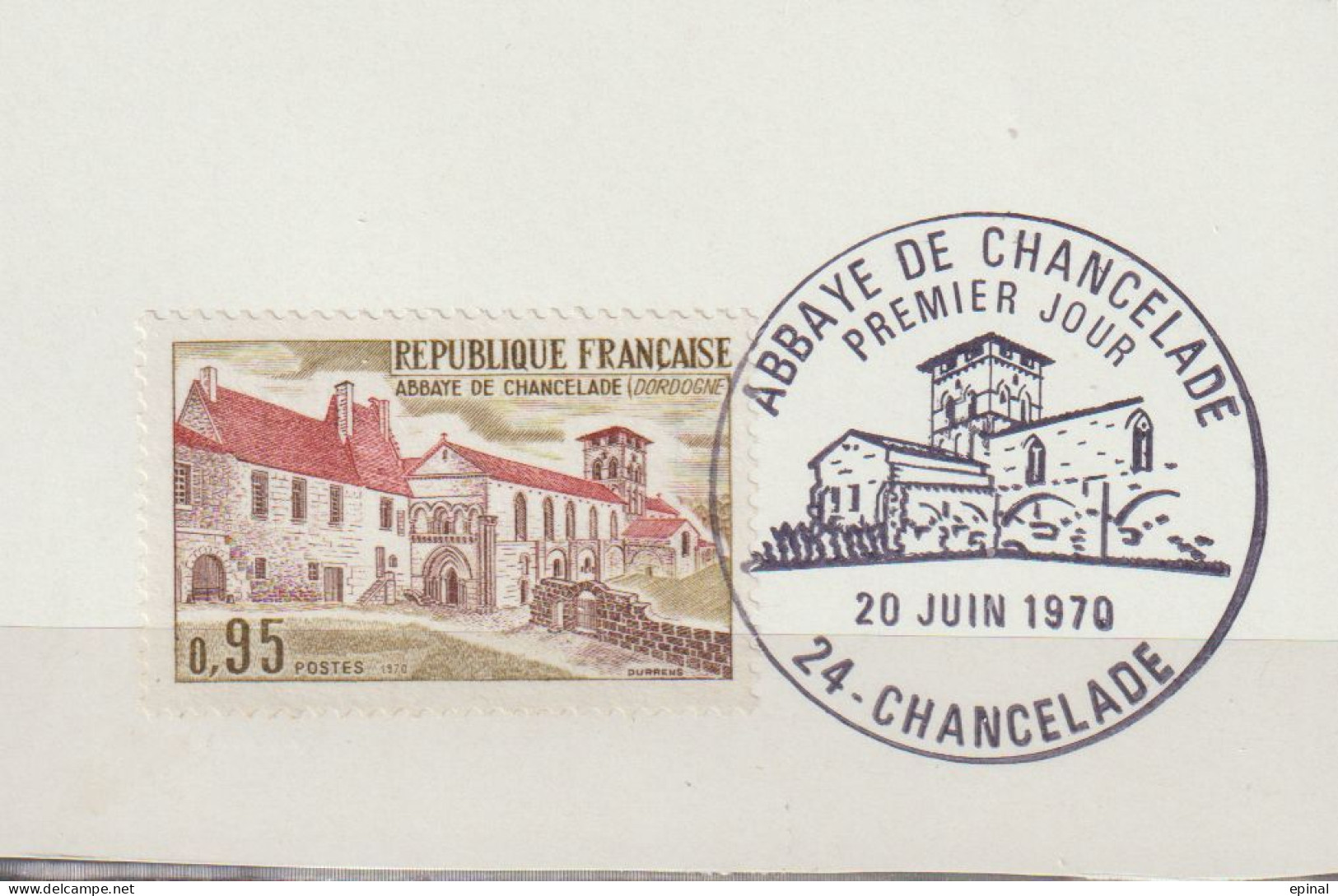 FRANCE : N° 1645 Oàblitéré Sur Fragment TàD 1er Jour : 20.6.1970 à Chancelade -24-  (Abbaye De Chancelade) - PRIX FIXE - - Oblitérés