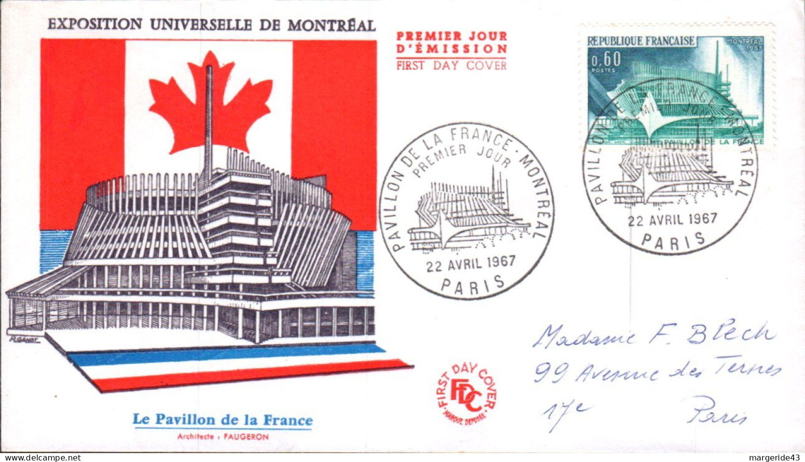 LETTRE FDC 1967 EXPO MONTREAL - 1960-1969