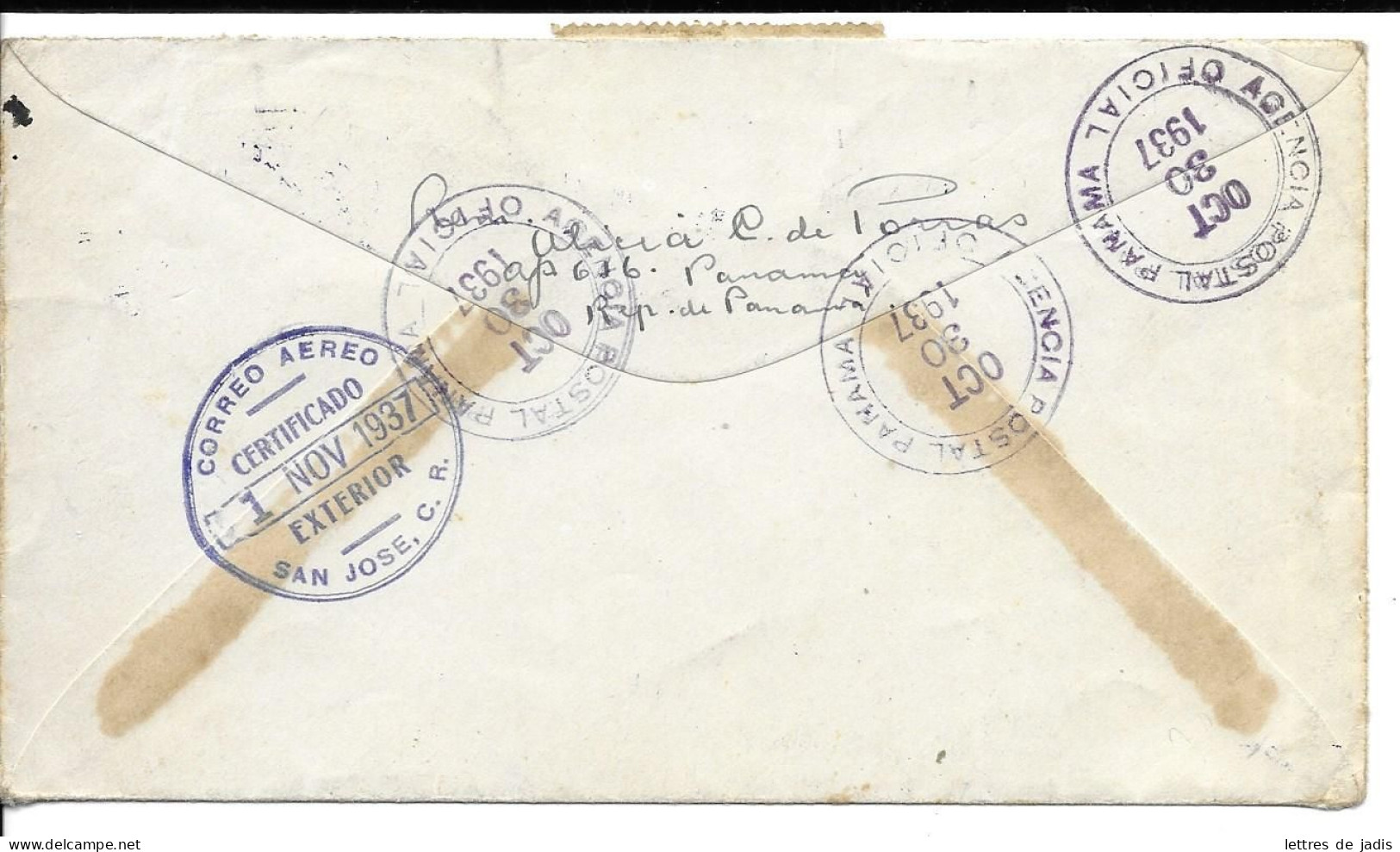 Env Cad AGENCIA POSTAL PANAMA 30 Oct 1937 Pour Le COSTA RICA  TB - Panama