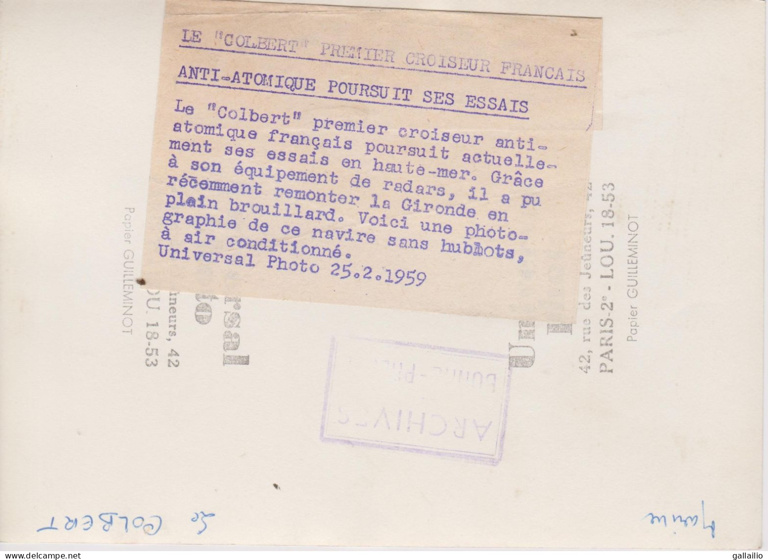 PHOTO PRESSE LE COLBERT CROISEUR ANTI ATOMIQUE POURSUIT SES ESSAIS FEVRIER 1959 FORMAT 18 X 13   CMS - Bateaux