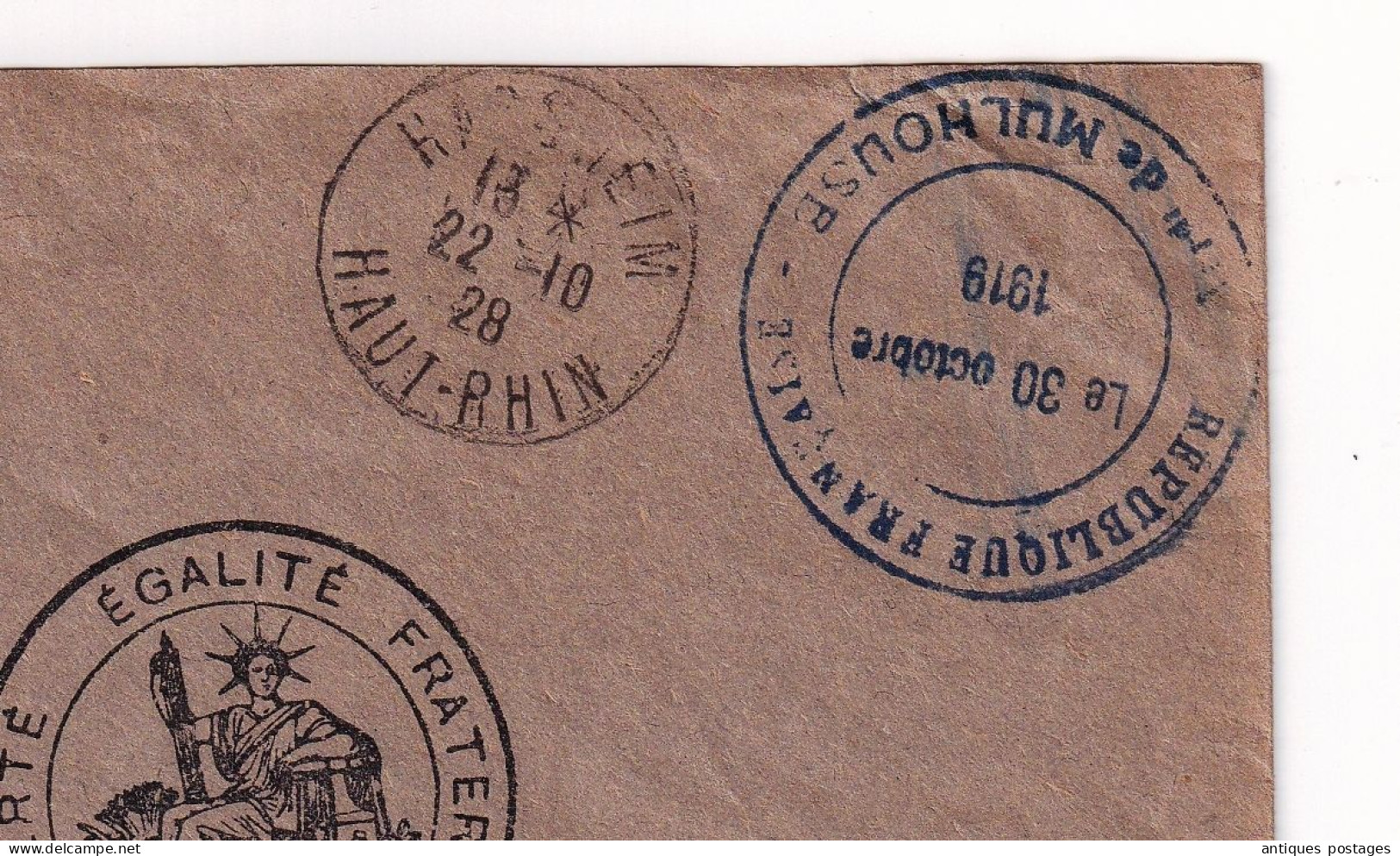 Lettre 1928 Haut Rhin Mulhouse Alsace Perception De Habsheim Franchise Postale N° 19 - Lettres & Documents