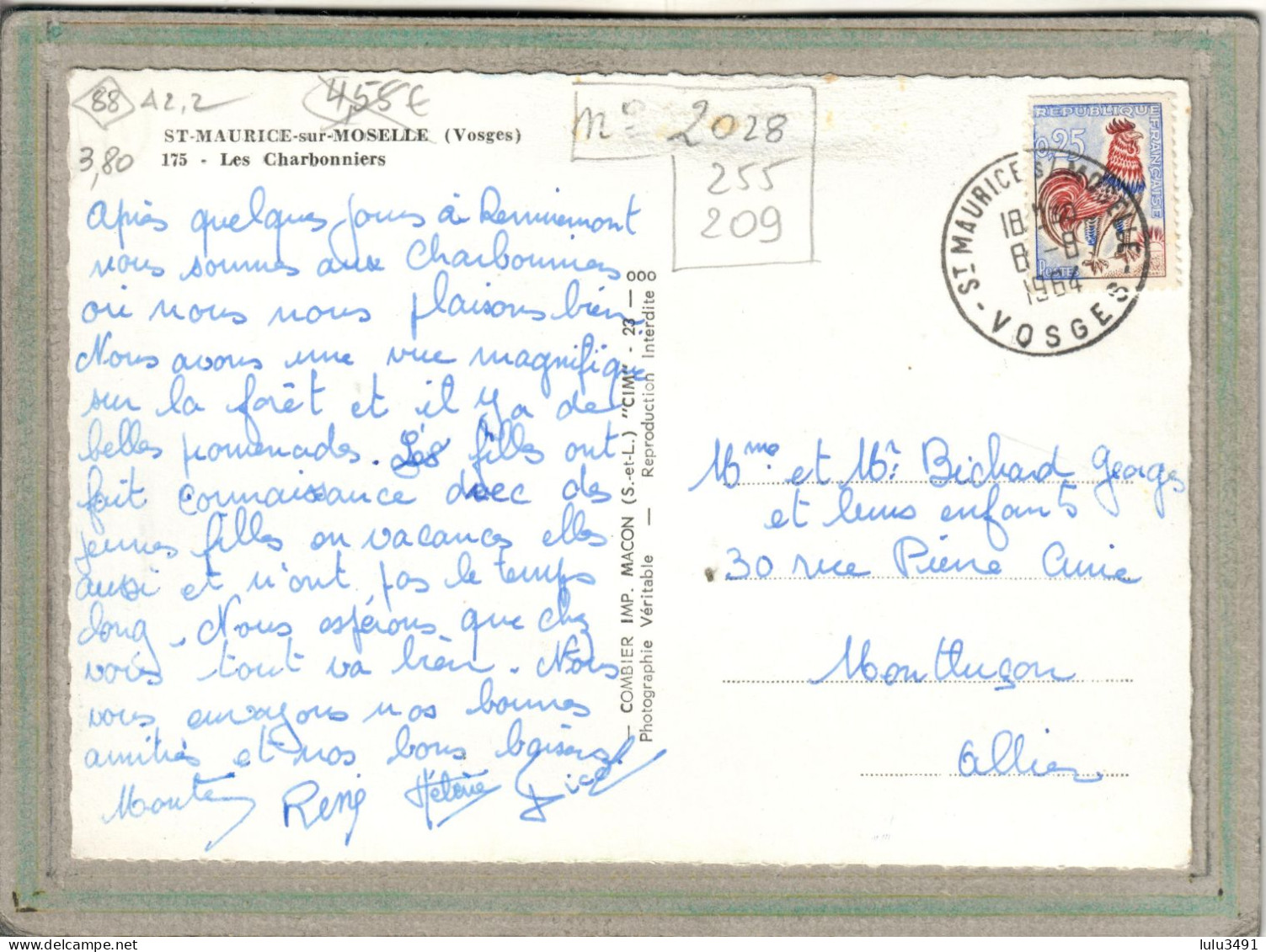 CPSM Dentelée - Environs De SAINT-MAURICE-sur-MOSELLE (88) Les CHARBONNIERS - Aspect En 1964 - Carte Colorisée - Autres & Non Classés