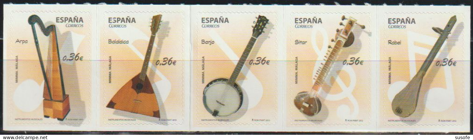 España 2012 Edifil 4710/4 Sellos ** Instrumentos Musicales Arpa, Badalaica, Banjo, Sitar Y Rabel Michel 4683/7 - Unused Stamps