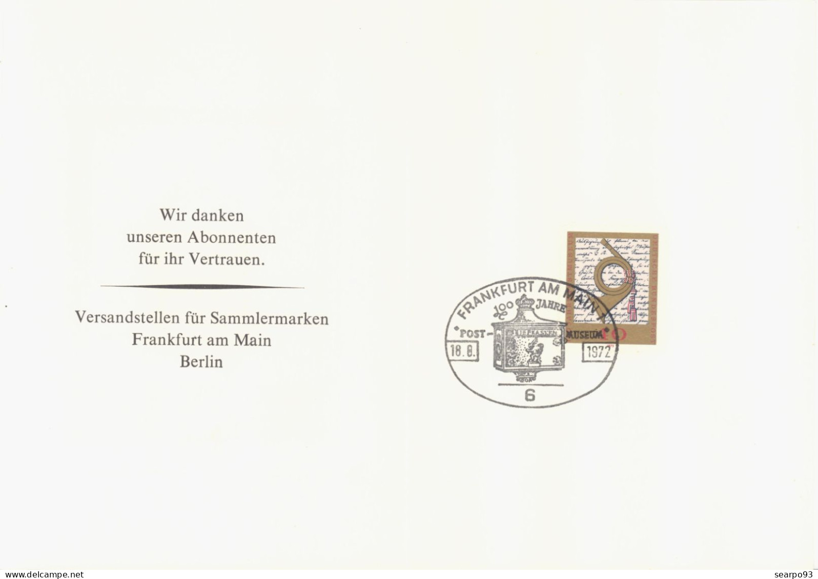 GERMANY. POSTMARK. 100th ANNIV POSTAL MUSEUM. FRANKFURT. 1972 - Franking Machines (EMA)