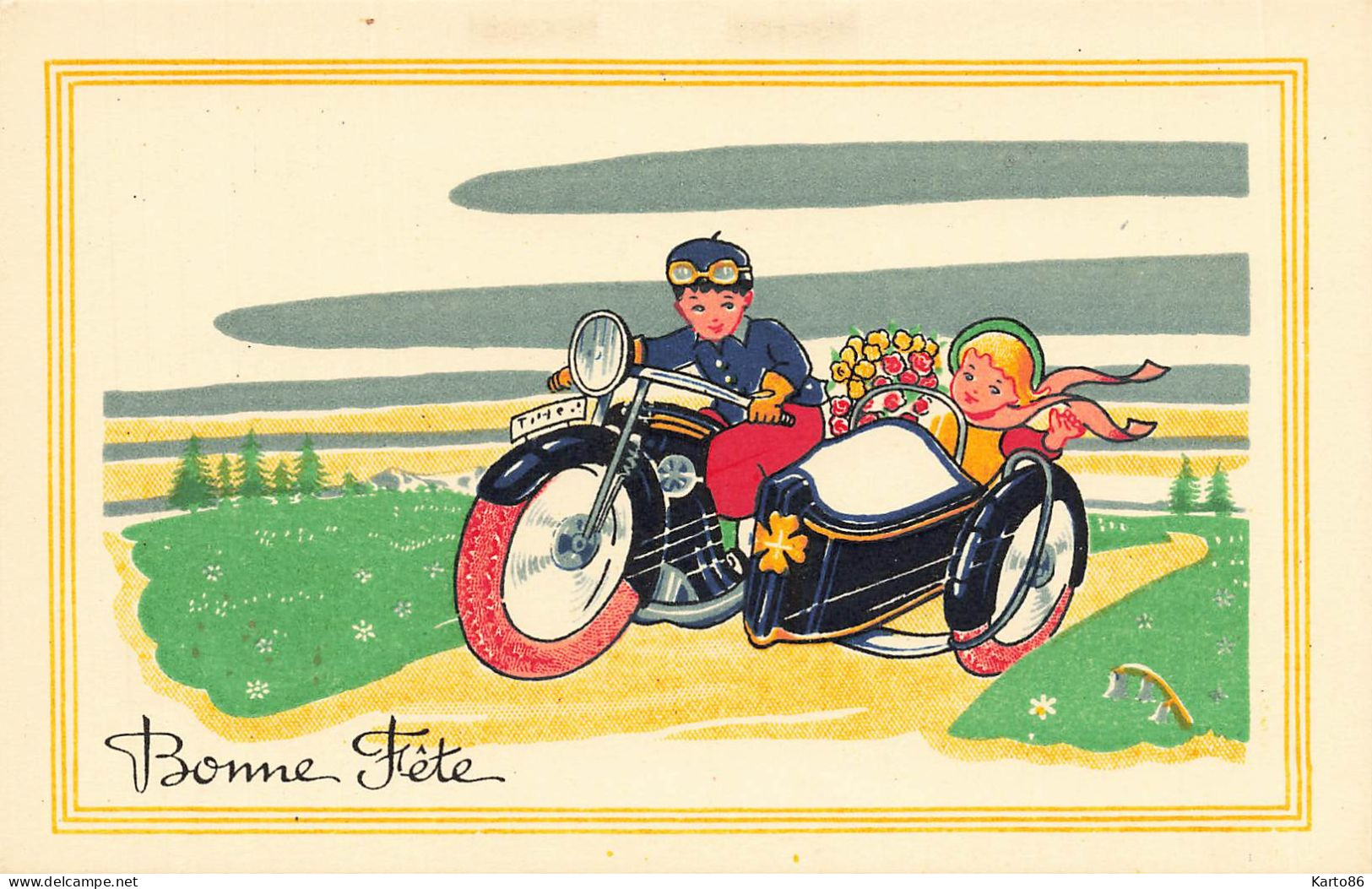 Moto Ancienne Dsidecar * CPA Illustrateur * Motos Motocyclette Transport * Side Car - Motorbikes