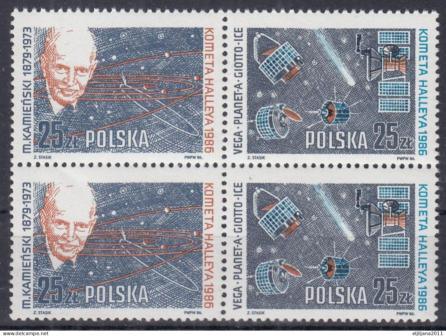 ⁕ Poland / Polska 1986 ⁕ Halley's Comet Mi.3014 -3015 ⁕ MNH Block Of 4 - Nuevos