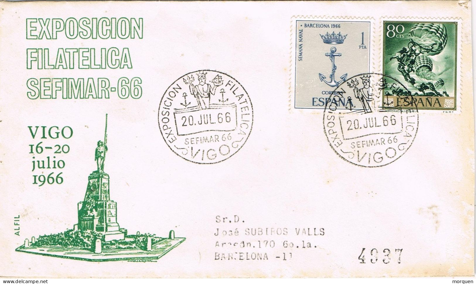 55083. Carta Certificada VIGO (Pontevedra) 1966. Exposicion Filatelica SEFIMAR 66- Carteria - Briefe U. Dokumente