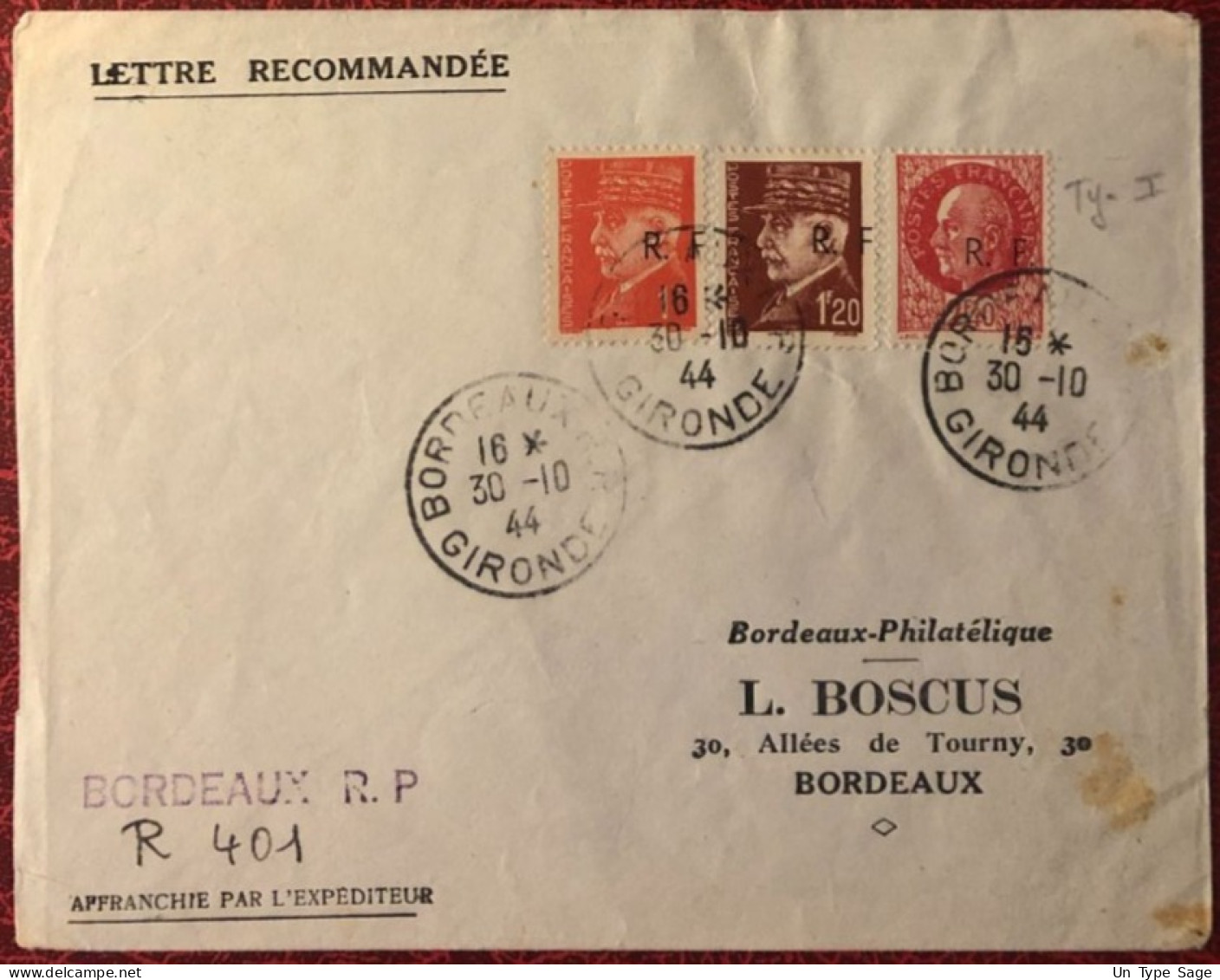 France, Libération BORDEAUX Sur Enveloppe TAD BORDEAUX / GIRONDE 30.10.1944 - (C1062) - Libération